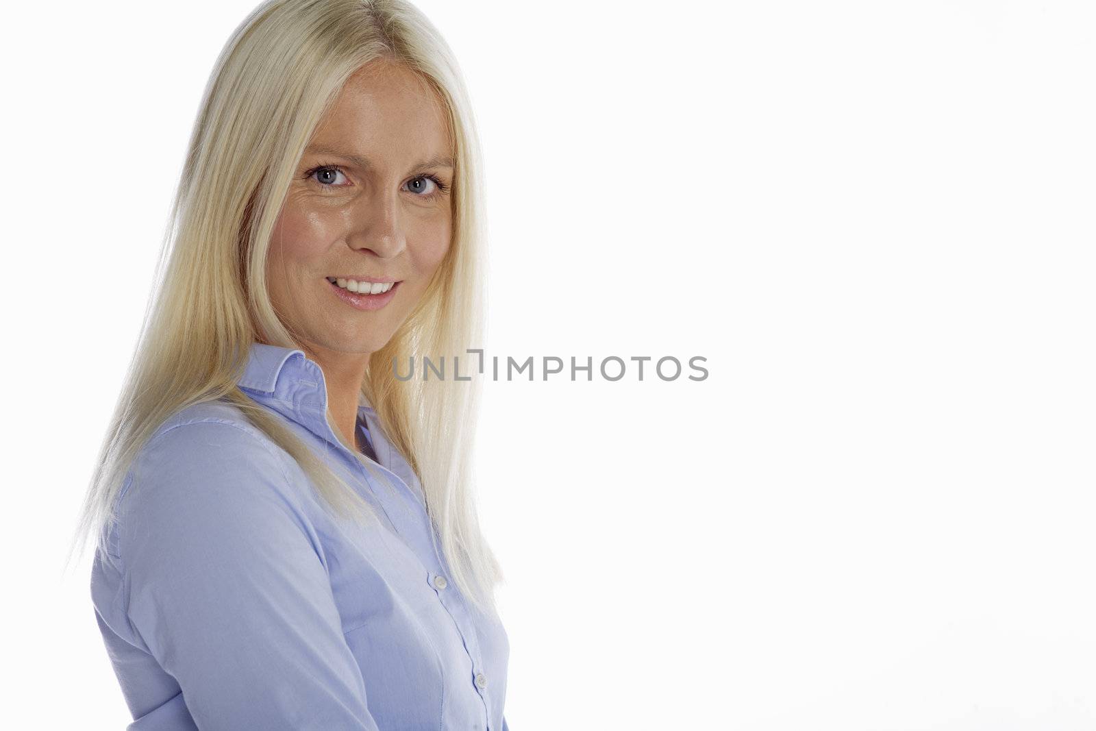 Young business woman on isolated background