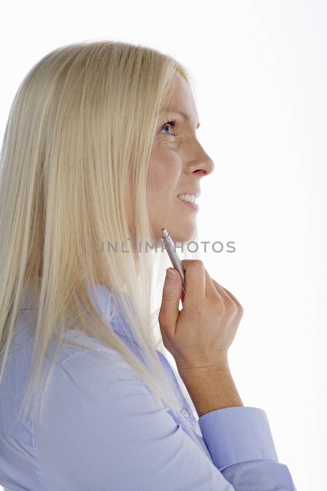 Young business woman on isolated background