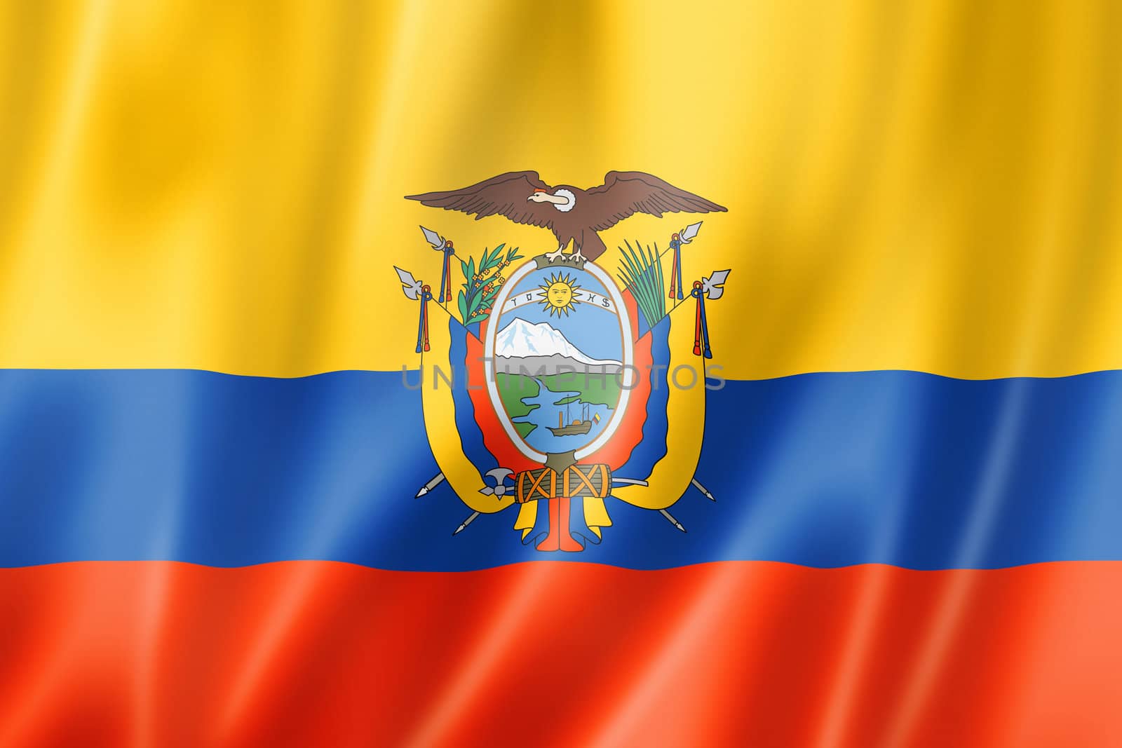 Ecuador flag, three dimensional render, satin texture