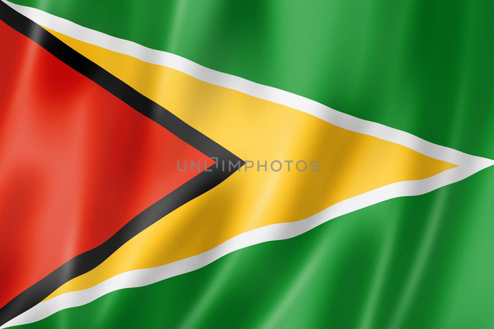 Guyana flag, three dimensional render, satin texture