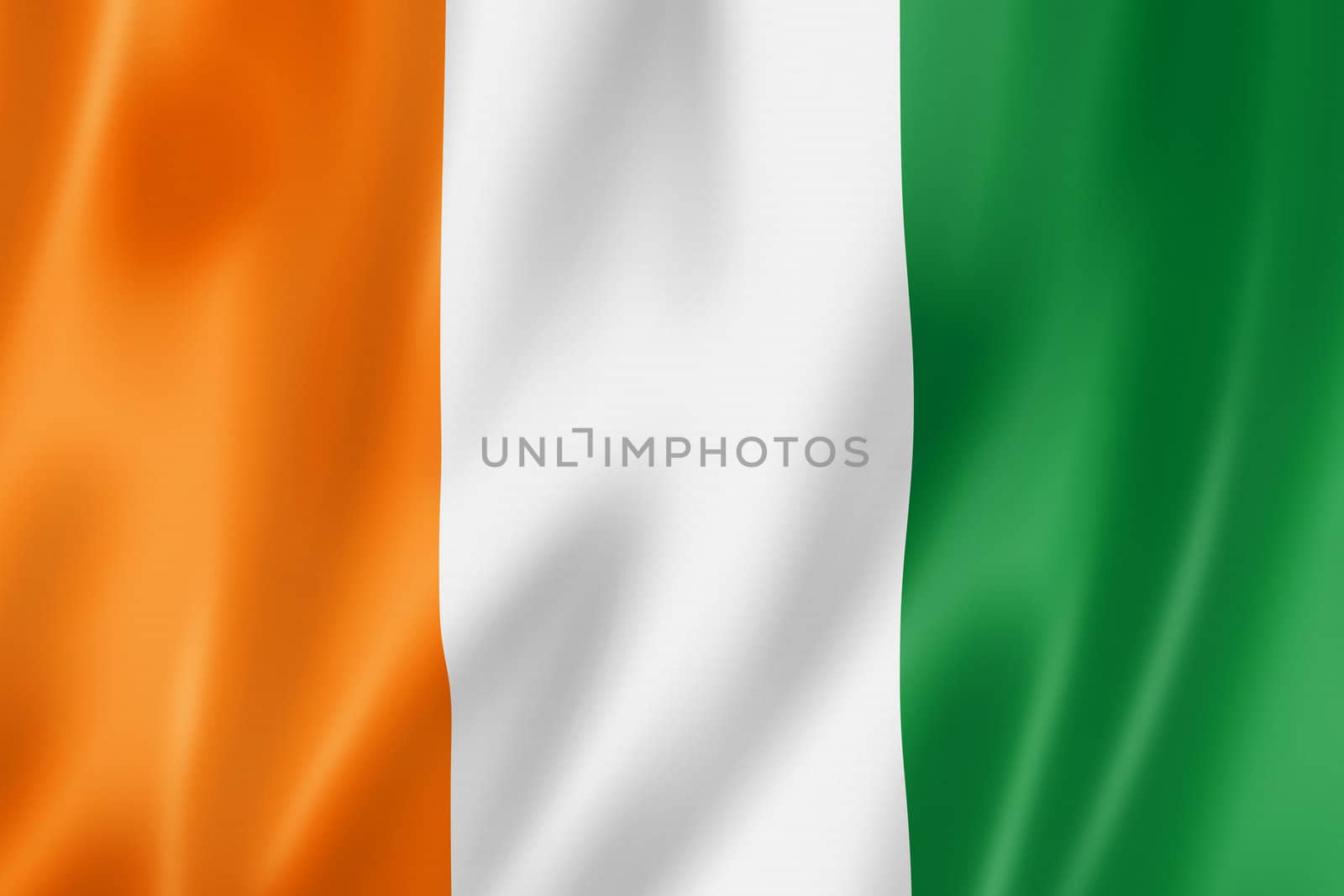 Ivory Coast flag, three dimensional render, satin texture