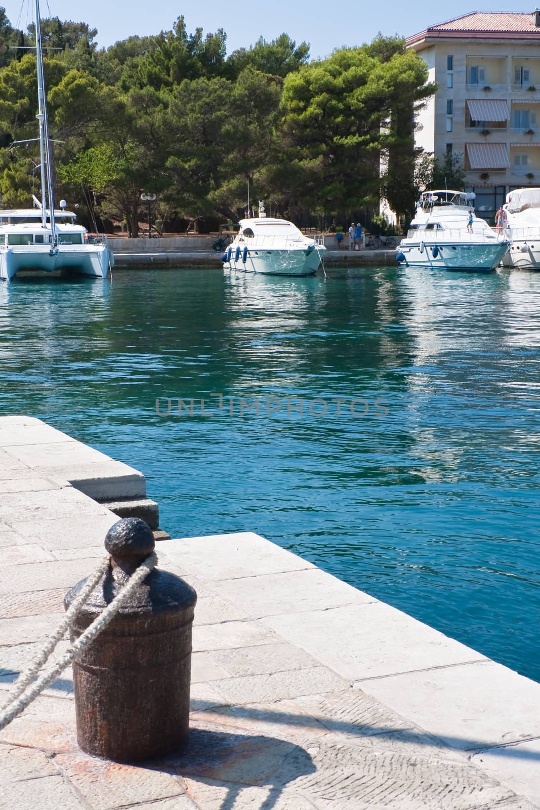 Bollards. Yacht port. Large island of Brijuni. Croatia