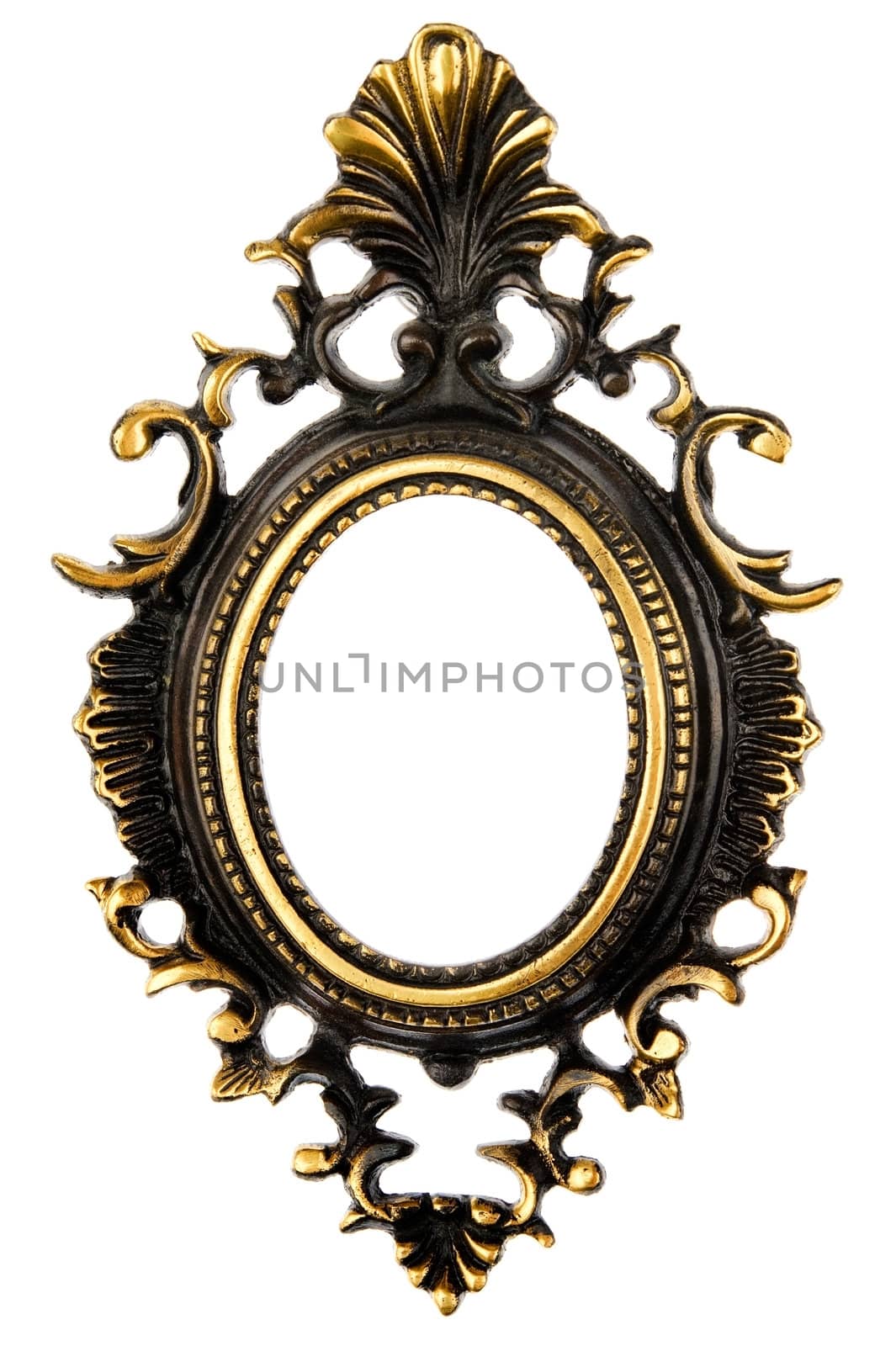 Old oval bronze frame, isolated on white background 