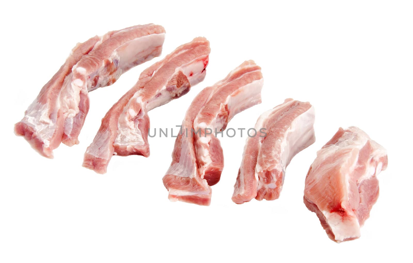 pieces fresh pork meat isolated on white background