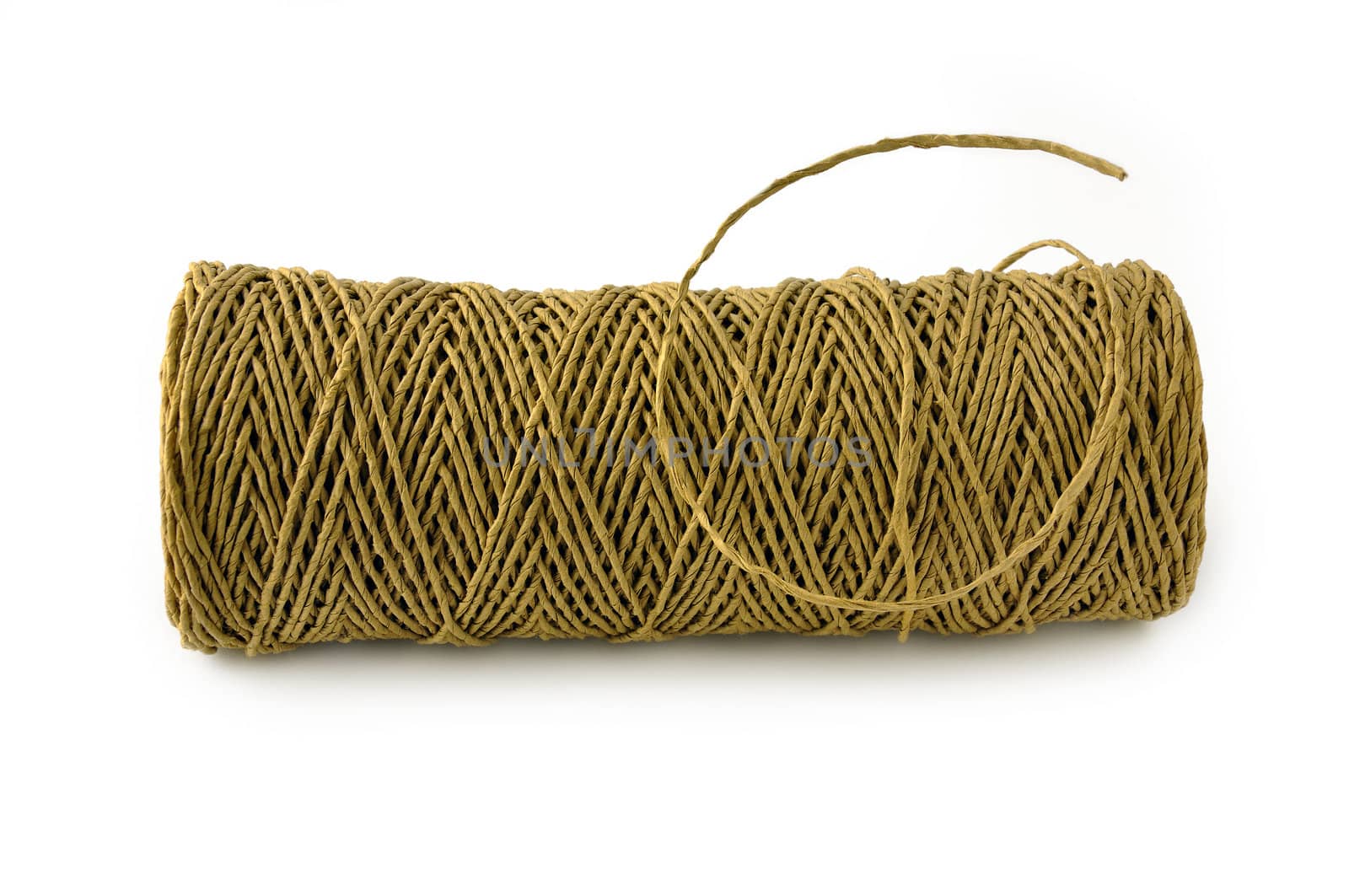 Hank of brown paper rope isolated on white background.