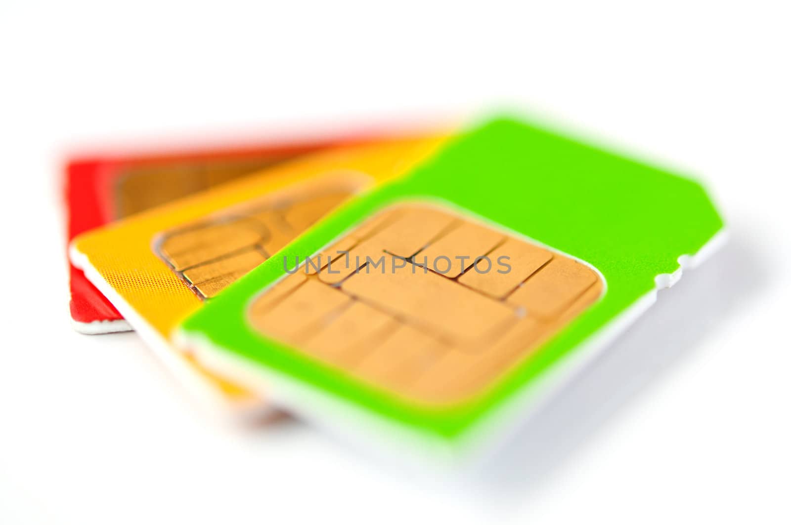 three SIM card (smartcard). closeup. The depth of the field is very low.