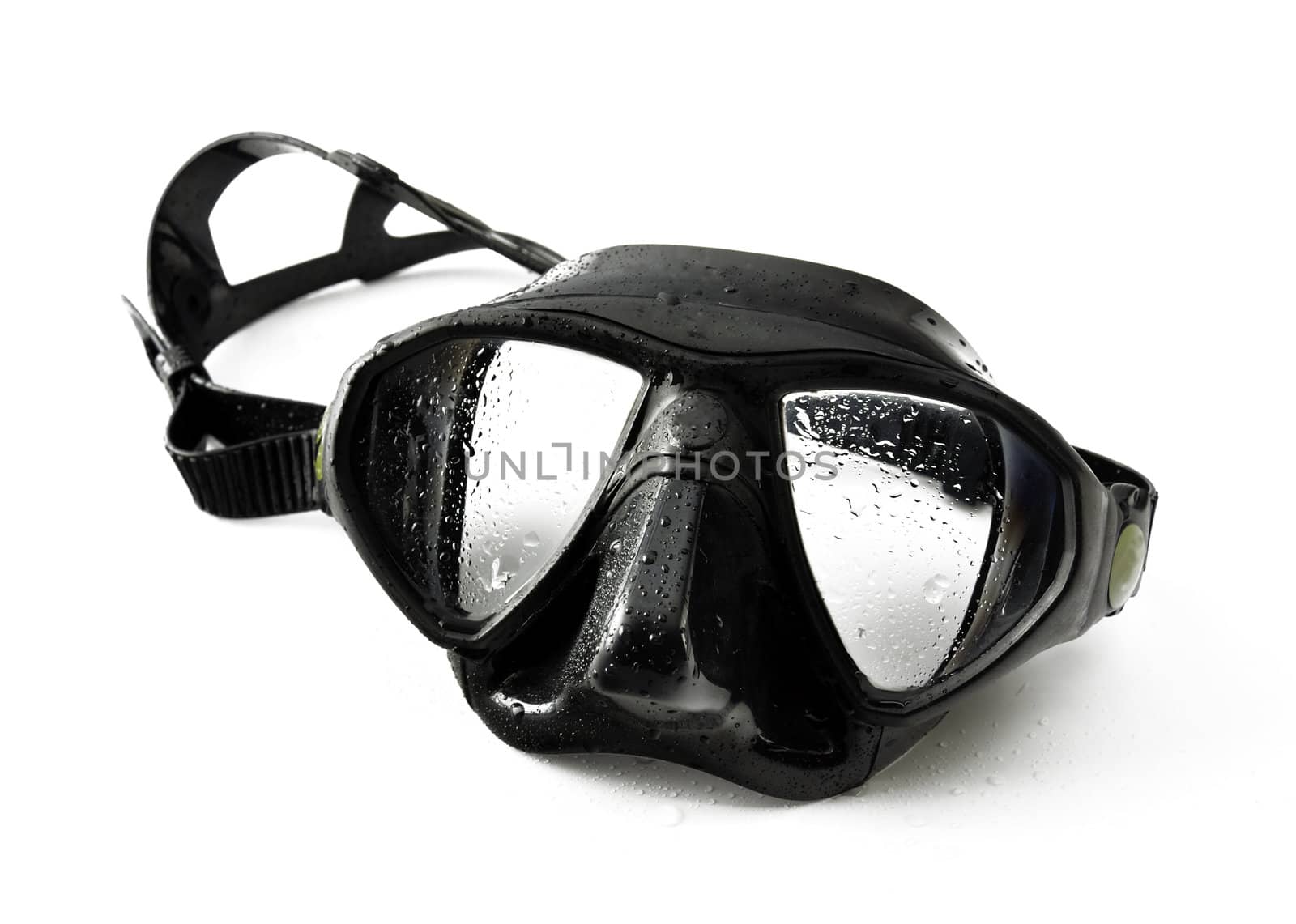 Black wet diving mask isolated on a white background