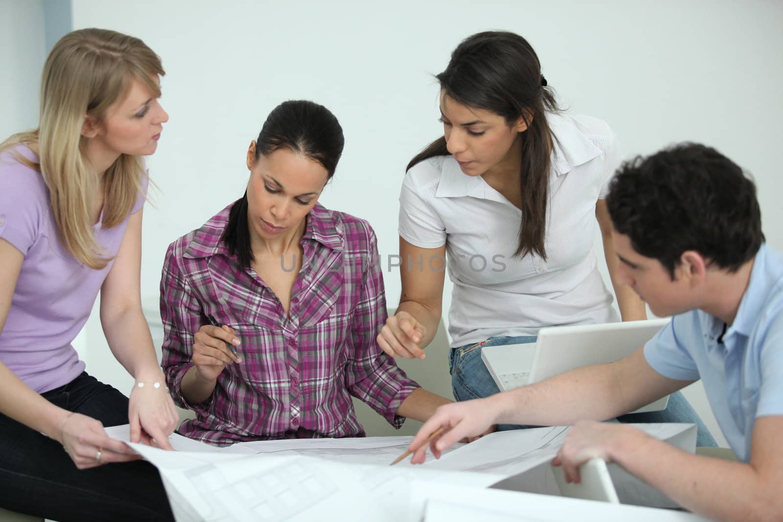 Group of professionals with background