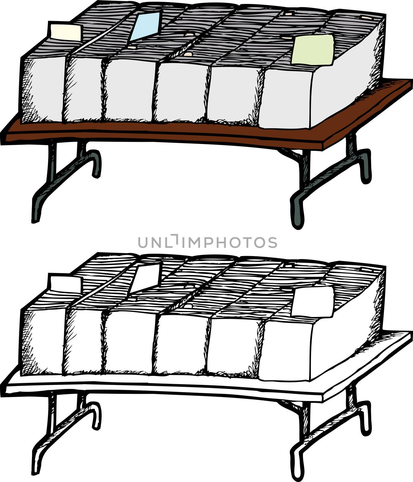 Folding table with boxes of comic books on white background