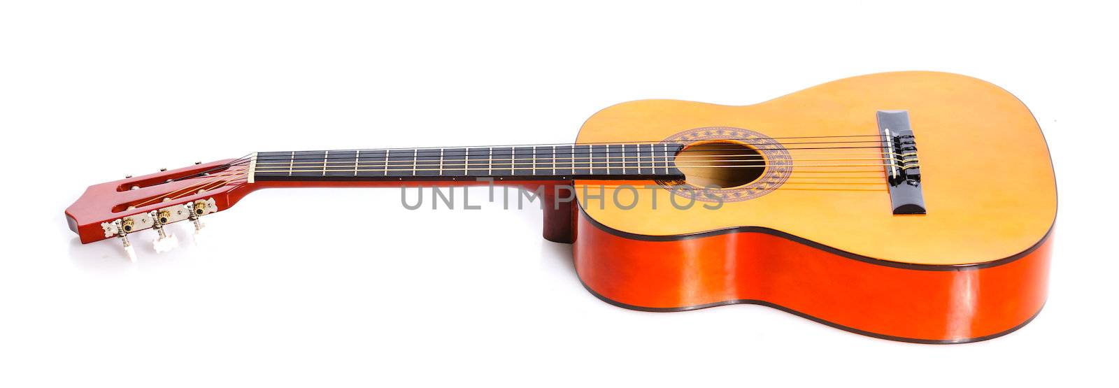 Classical Spanish guitar. Isolated on white background