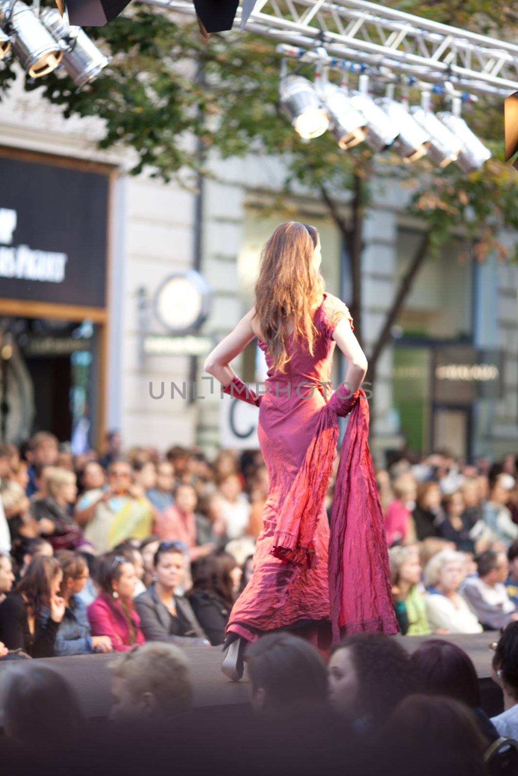 PRAGUE-SEPTEMBER 24: A model walks the runway during the 2011 autumn/winter Czech designers collection during the Prague Fashion Weekend on September 24, 2011 in Prague, Czech Republic.