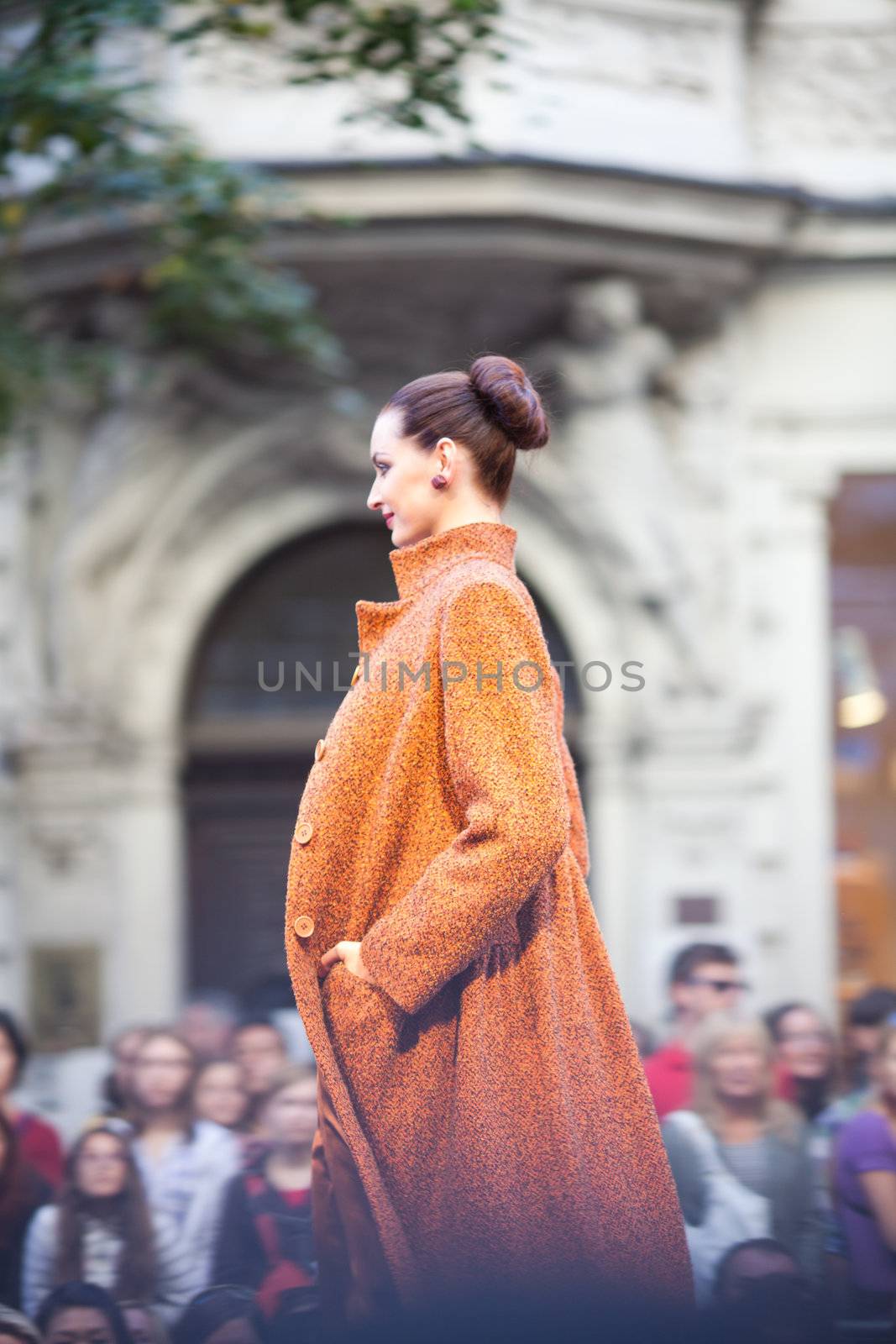 PRAGUE-SEPTEMBER 24: A model walks the runway during the 2011 autumn/winter Czech designers collection during the Prague Fashion Weekend on September 24, 2011 in Prague, Czech Republic.