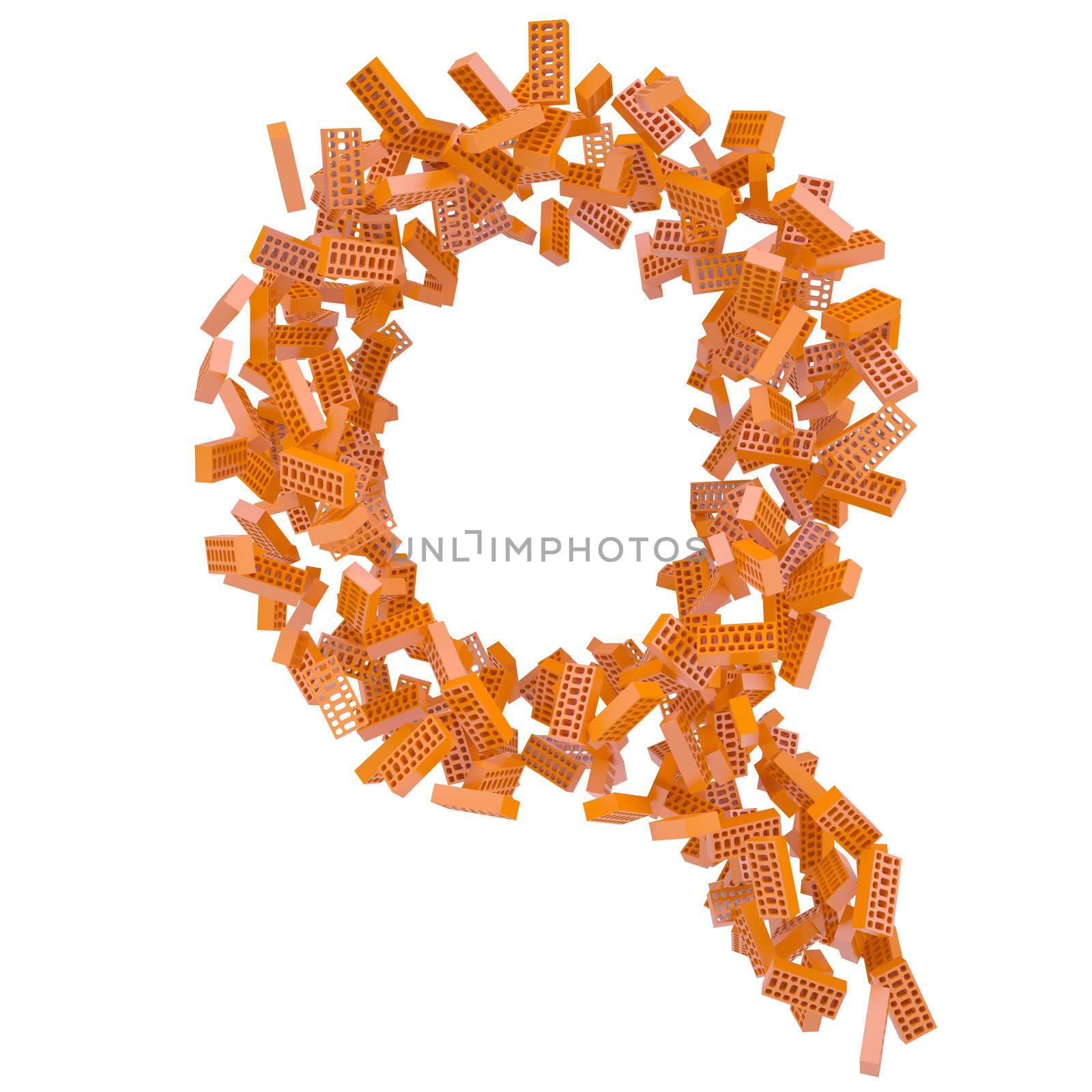 The letter is made up of bricks. Isolated render on a white background