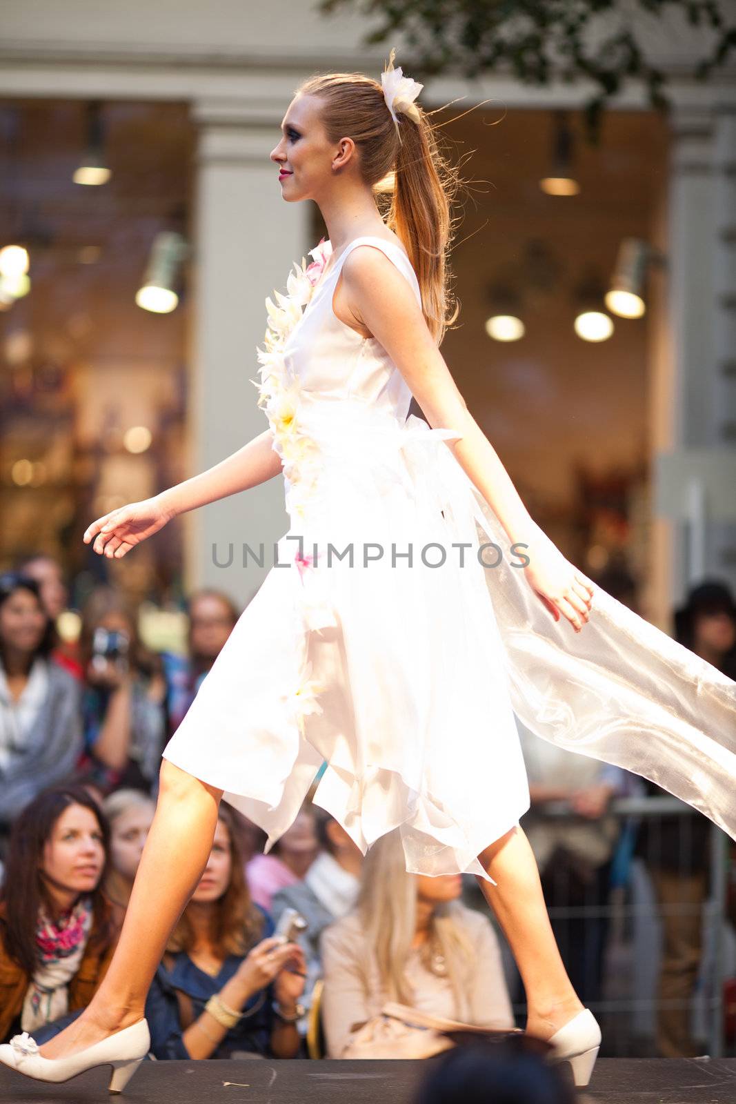 PRAGUE-SEPTEMBER 24: A model walks the runway during the 2011 autumn/winter Czech designers collection during the Prague Fashion Weekend on September 24, 2011 in Prague, Czech Republic.