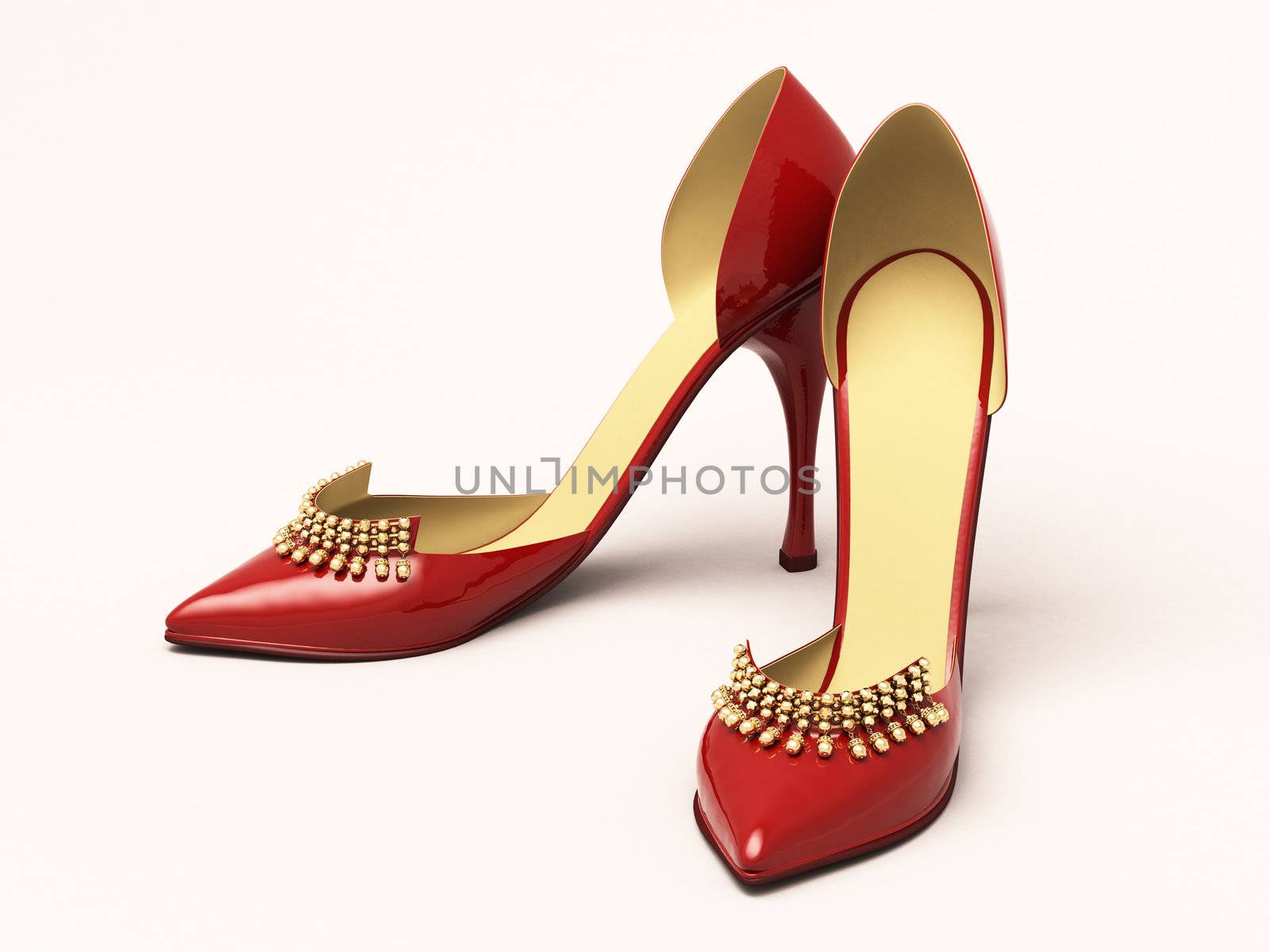 Women's red shoes closeup on a light background