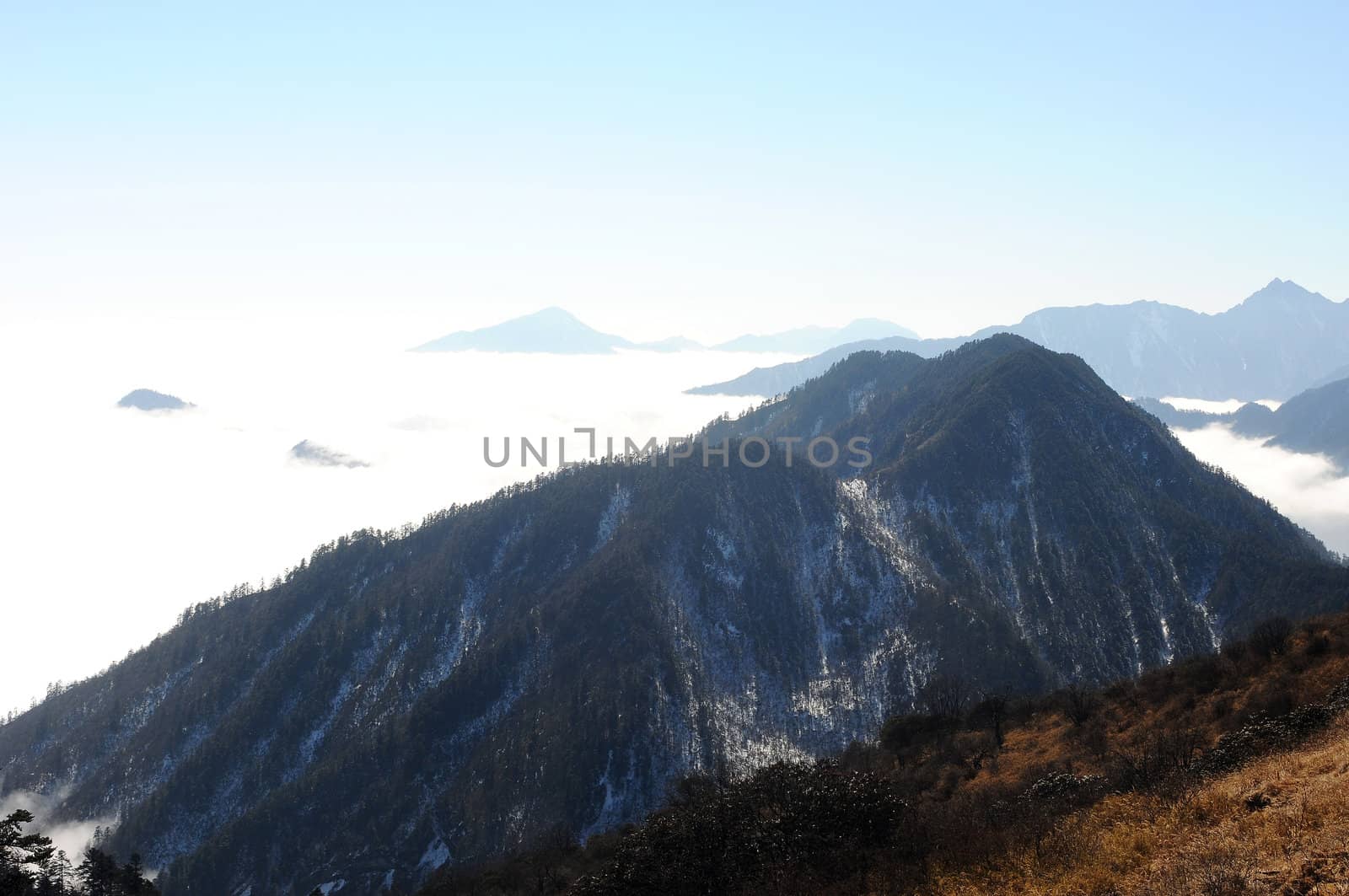 Landscape view on the top of mountains