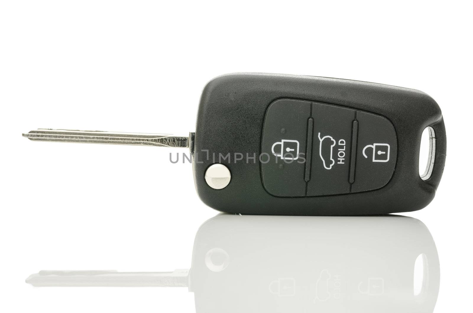 Black car key isolated on a white background.