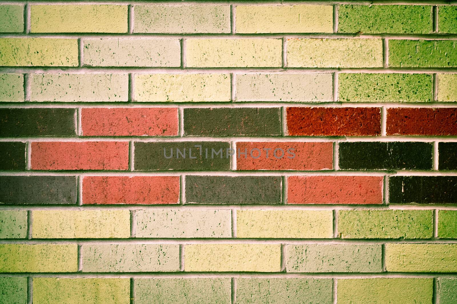 A multicolored brick wall as a vibrant background