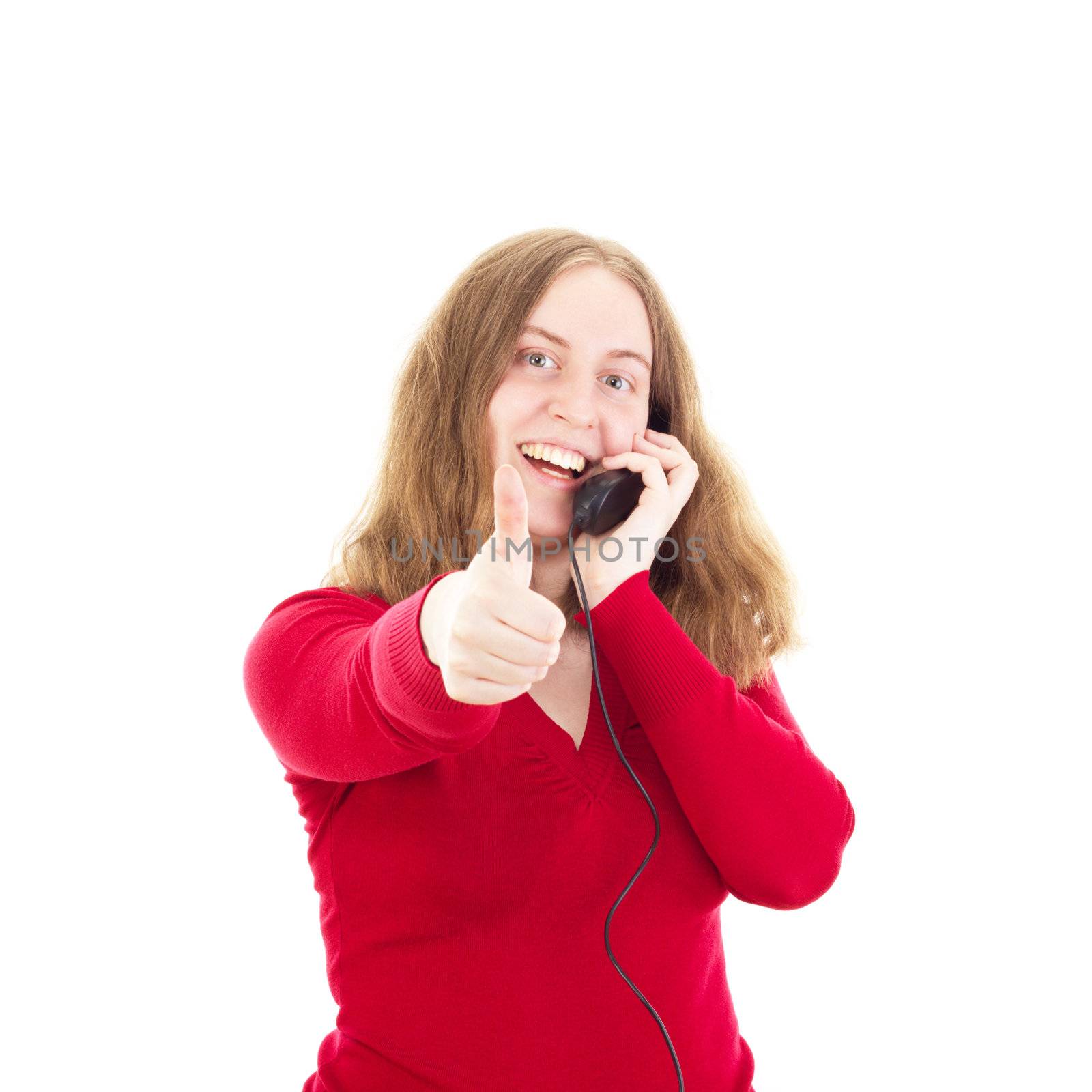 Young woman calling somebody by gwolters