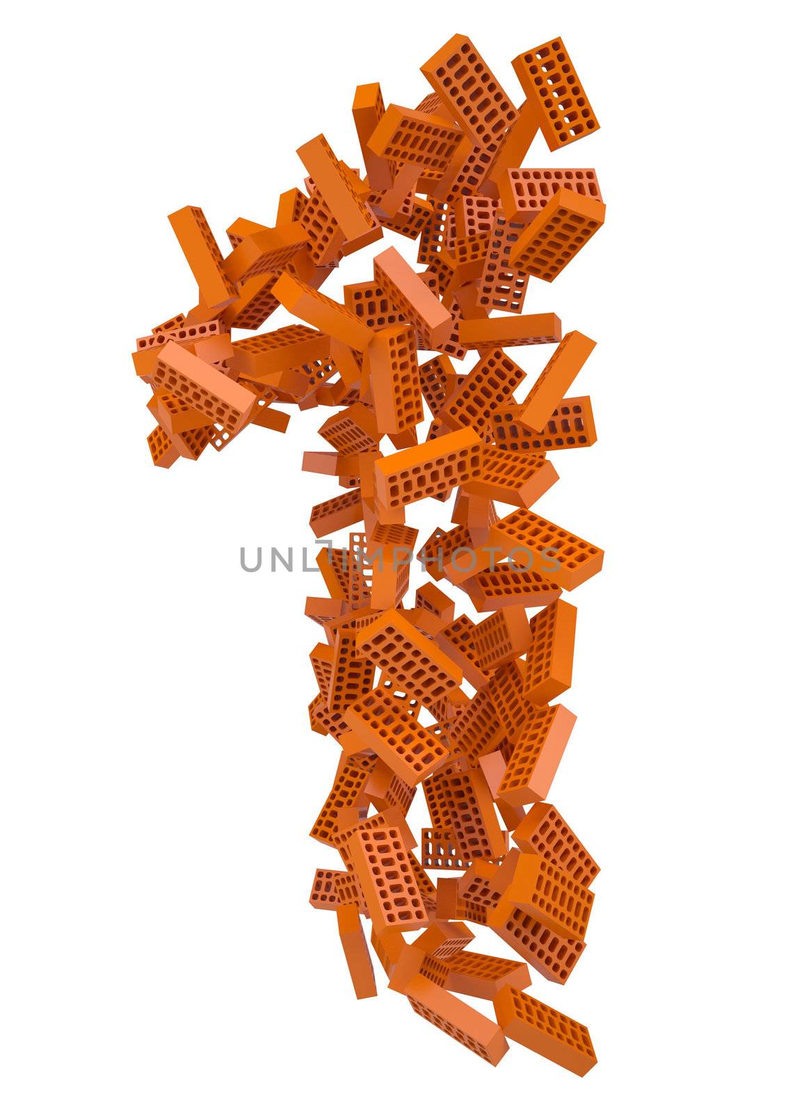 The number is made up of bricks. Isolated render on a white background