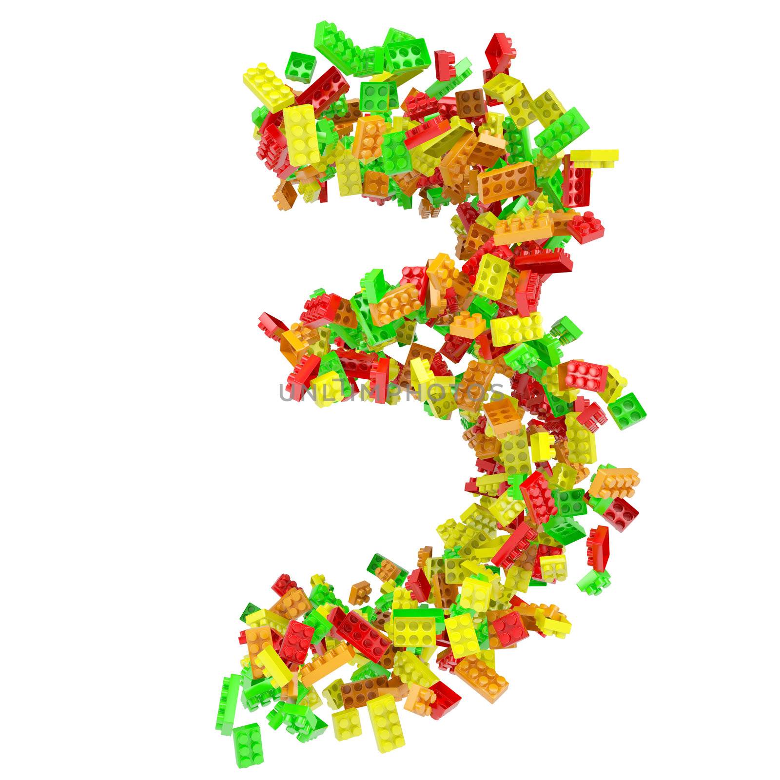 The number is made up of children's blocks. Isolated render on a white background