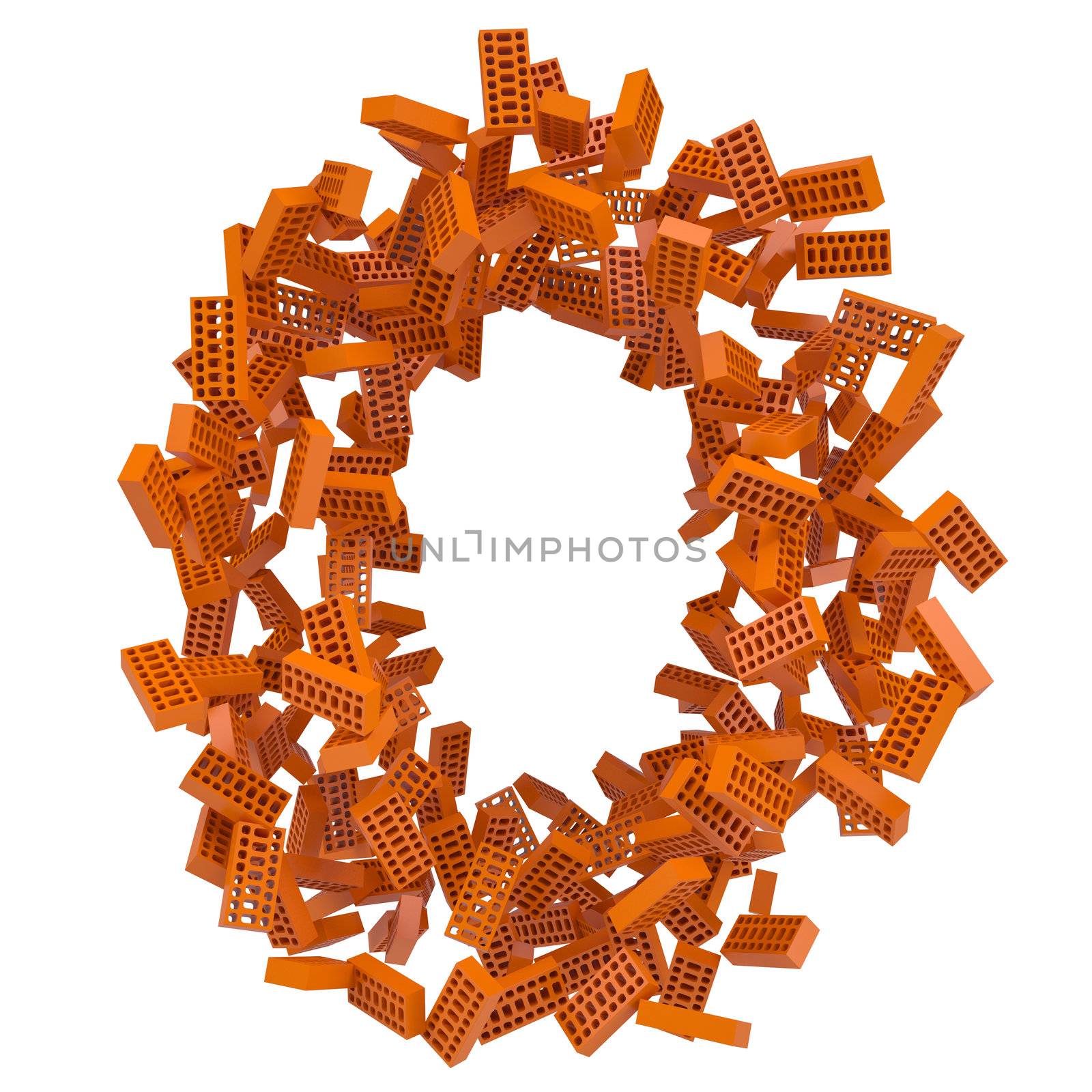 The number is made up of bricks. Isolated render on a white background