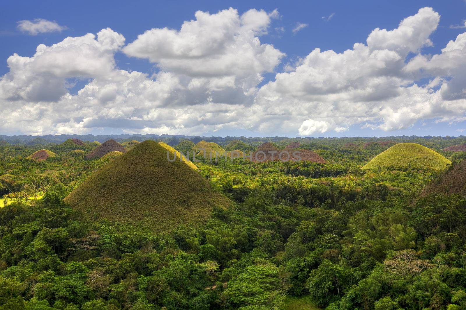 View of the Chocolate Hills in Bohol, Philippines