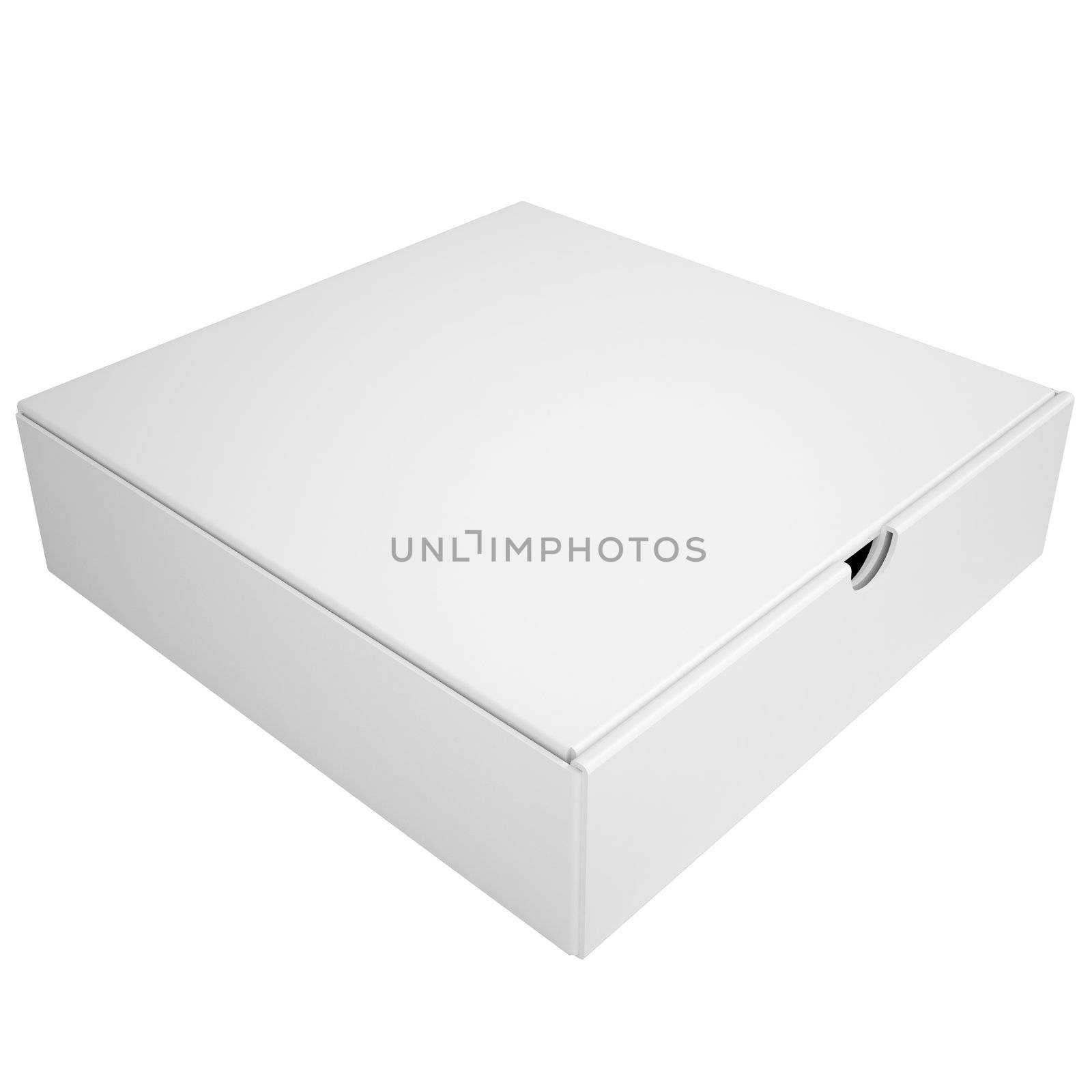 Closed box from under the pizza. Isolated render on a white background