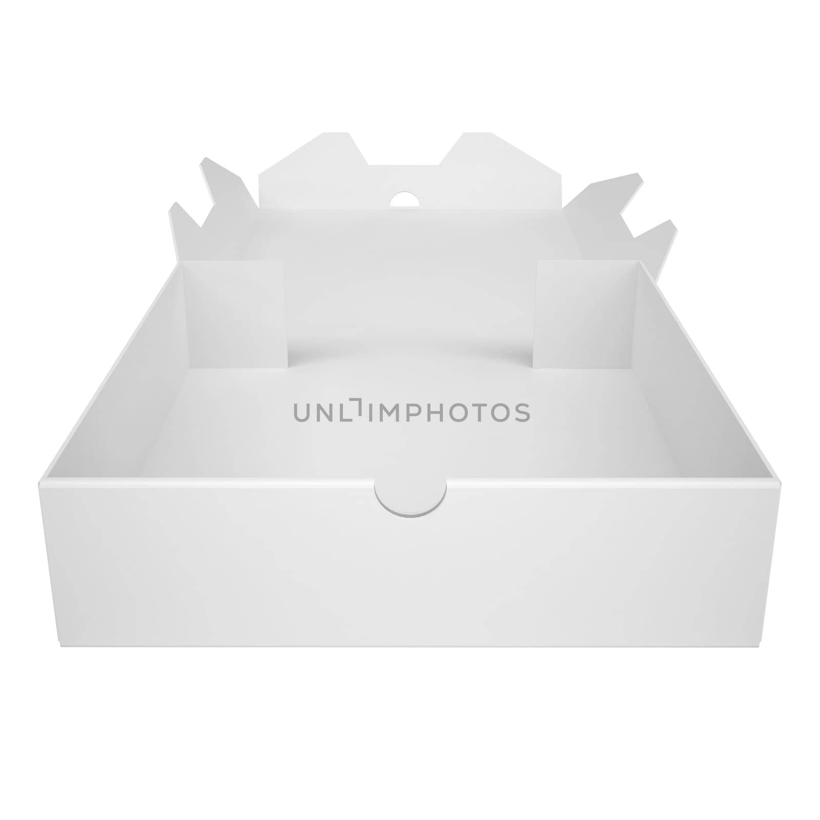 Open a box of pizza is empty. Isolated render on a white background