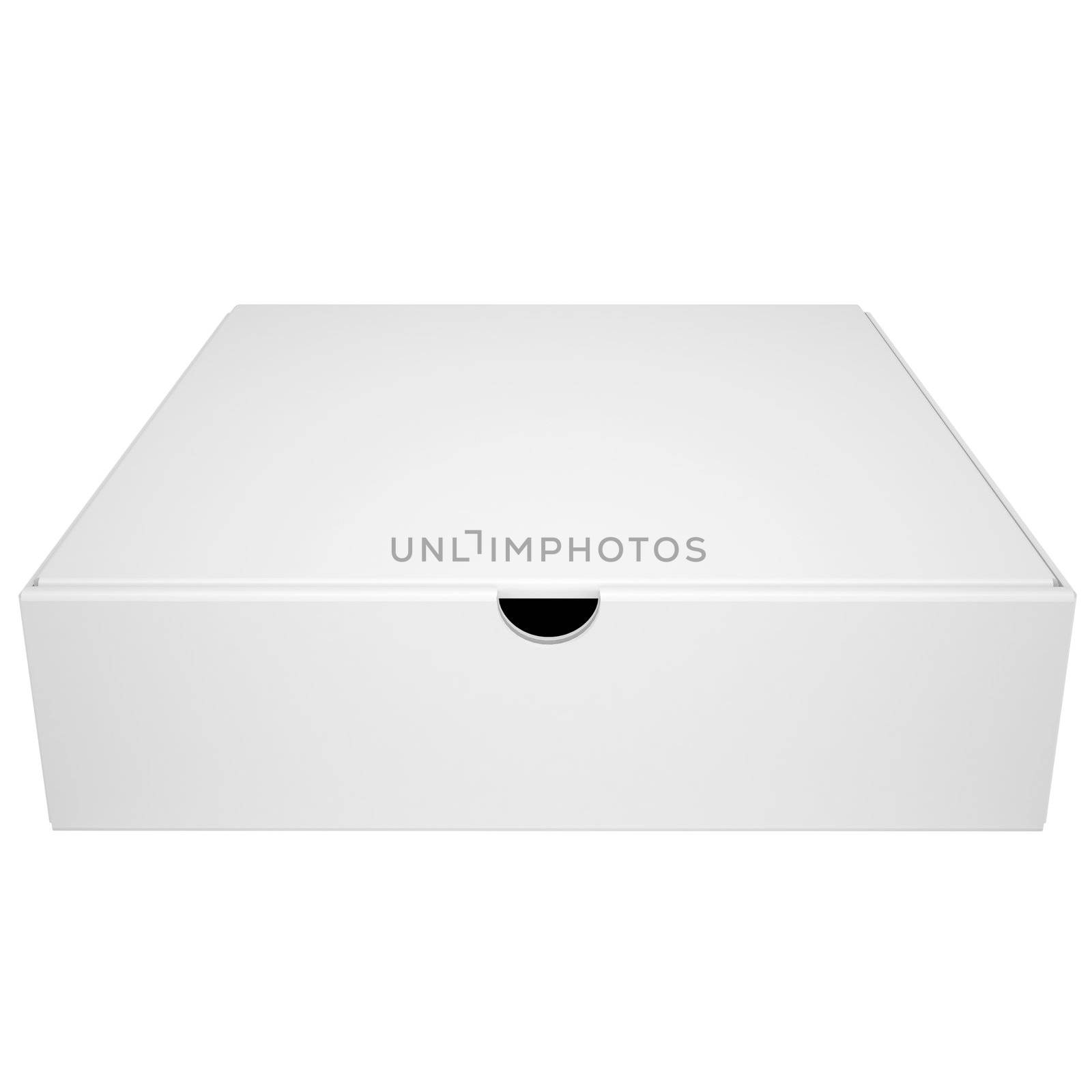 Closed box from under the pizza. Isolated render on a white background