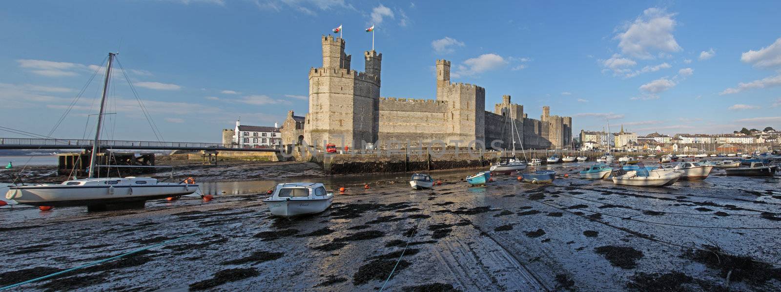 Medievil Caernarfon castle & estuary in north Wales 