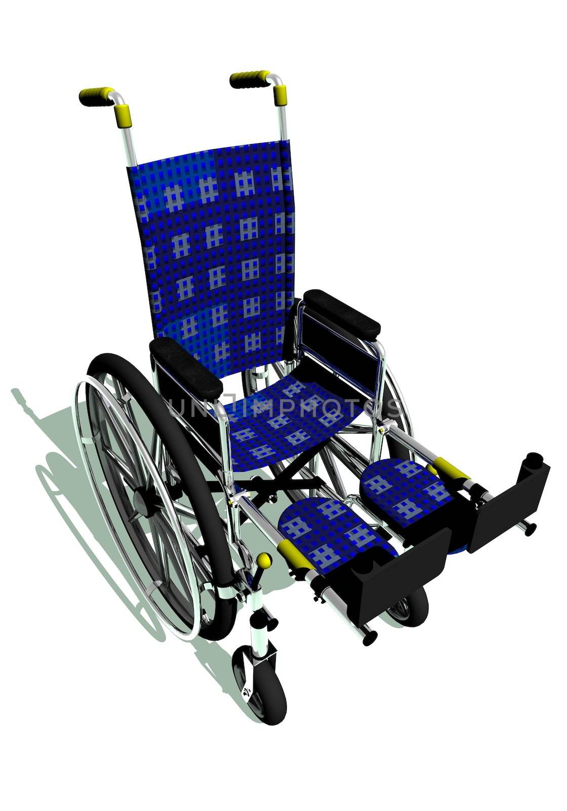 Blue wheelchair in white background