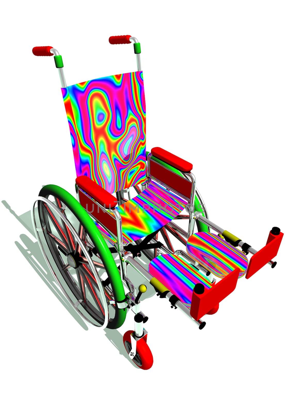 Funny colorful wheelchair in white background