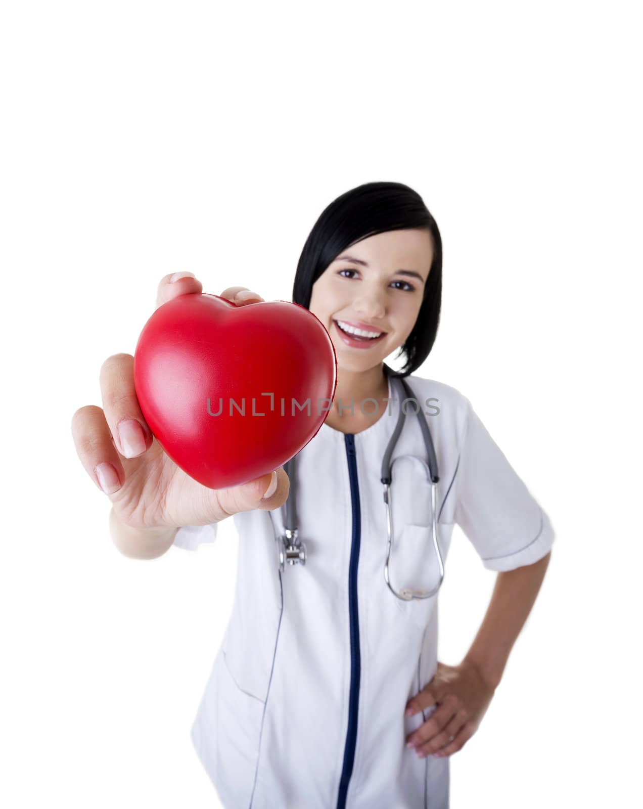 Female doctor holding red heart in hand. by BDS