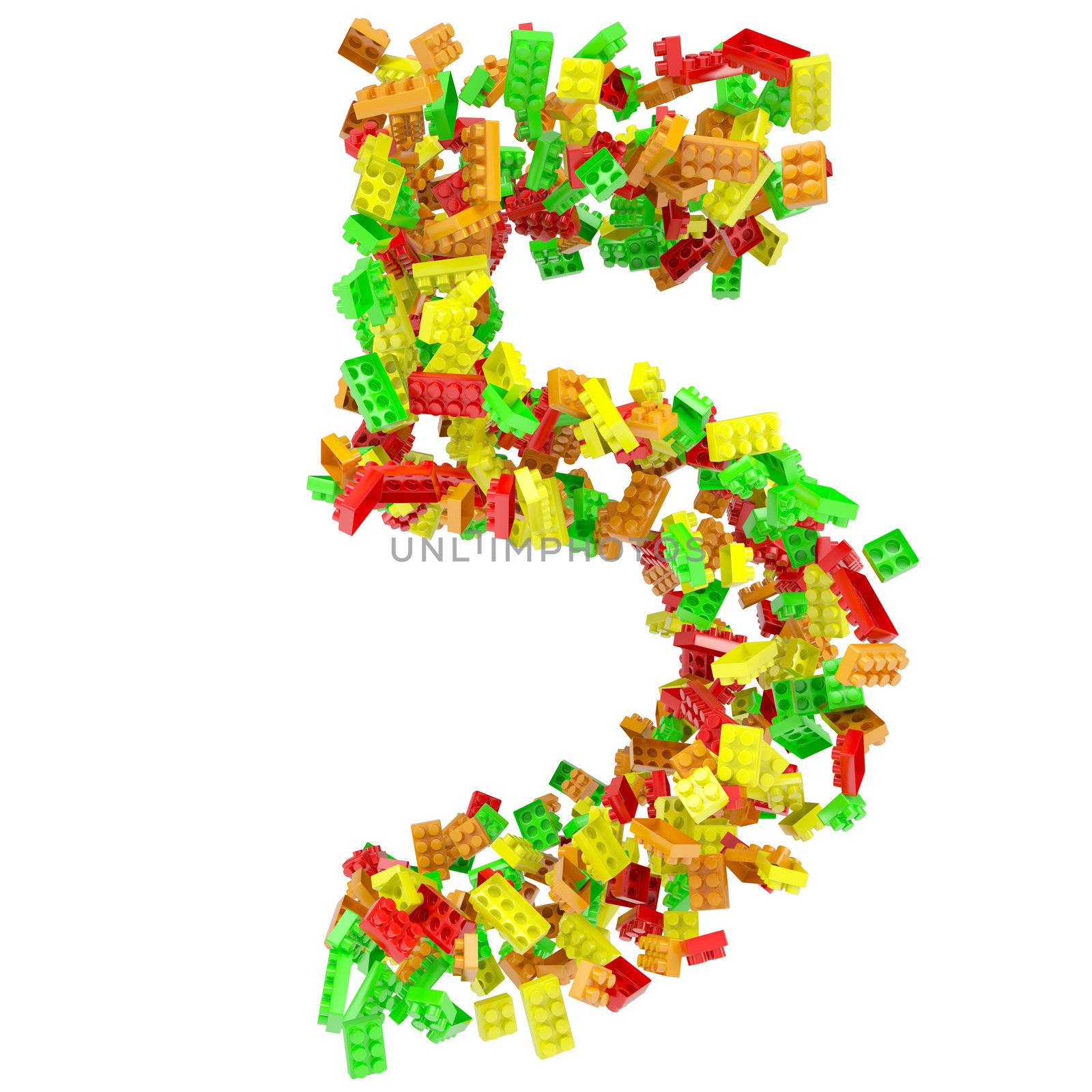 The number is made up of children's blocks. Isolated render on a white background