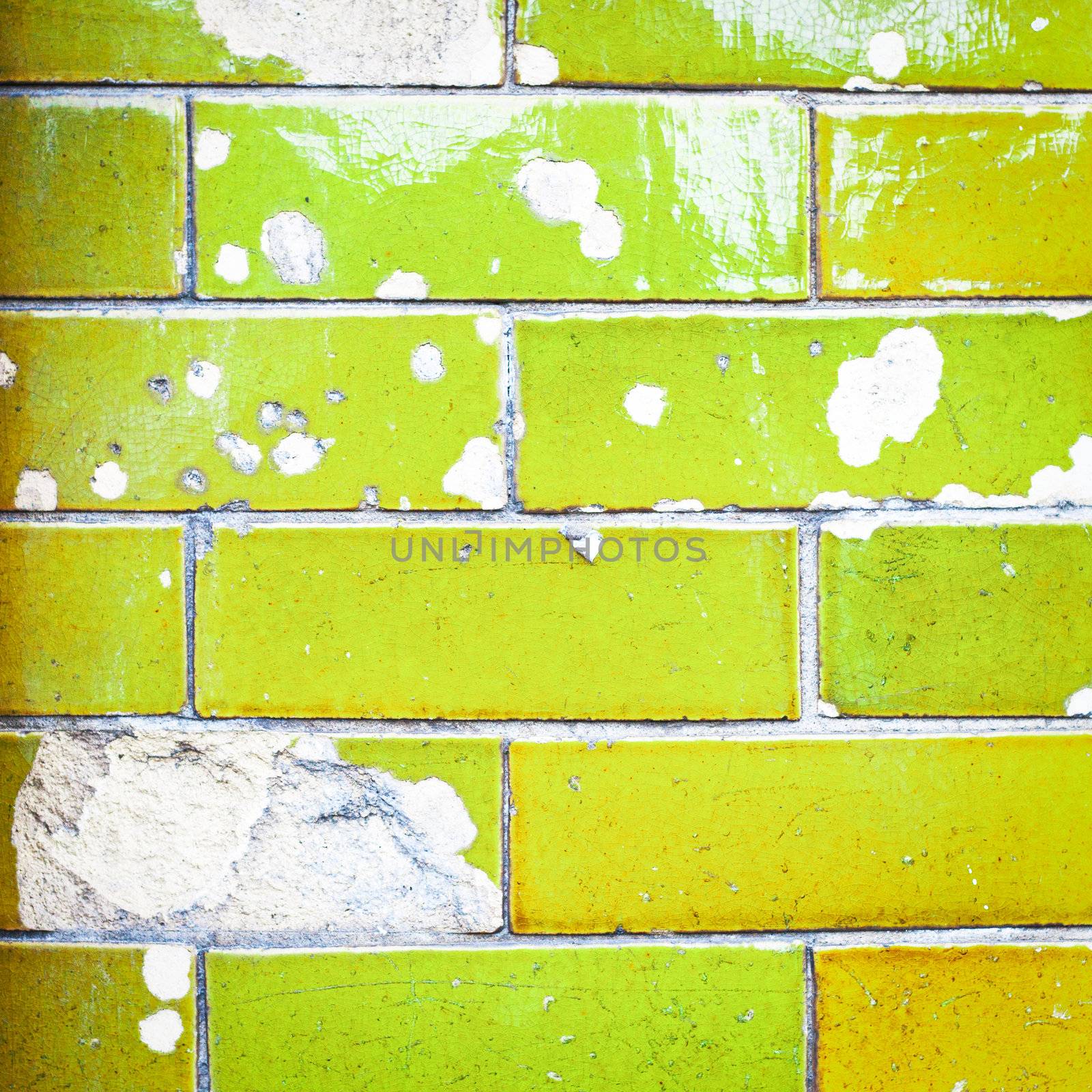 A vibrant wall showing damage to the brickwork