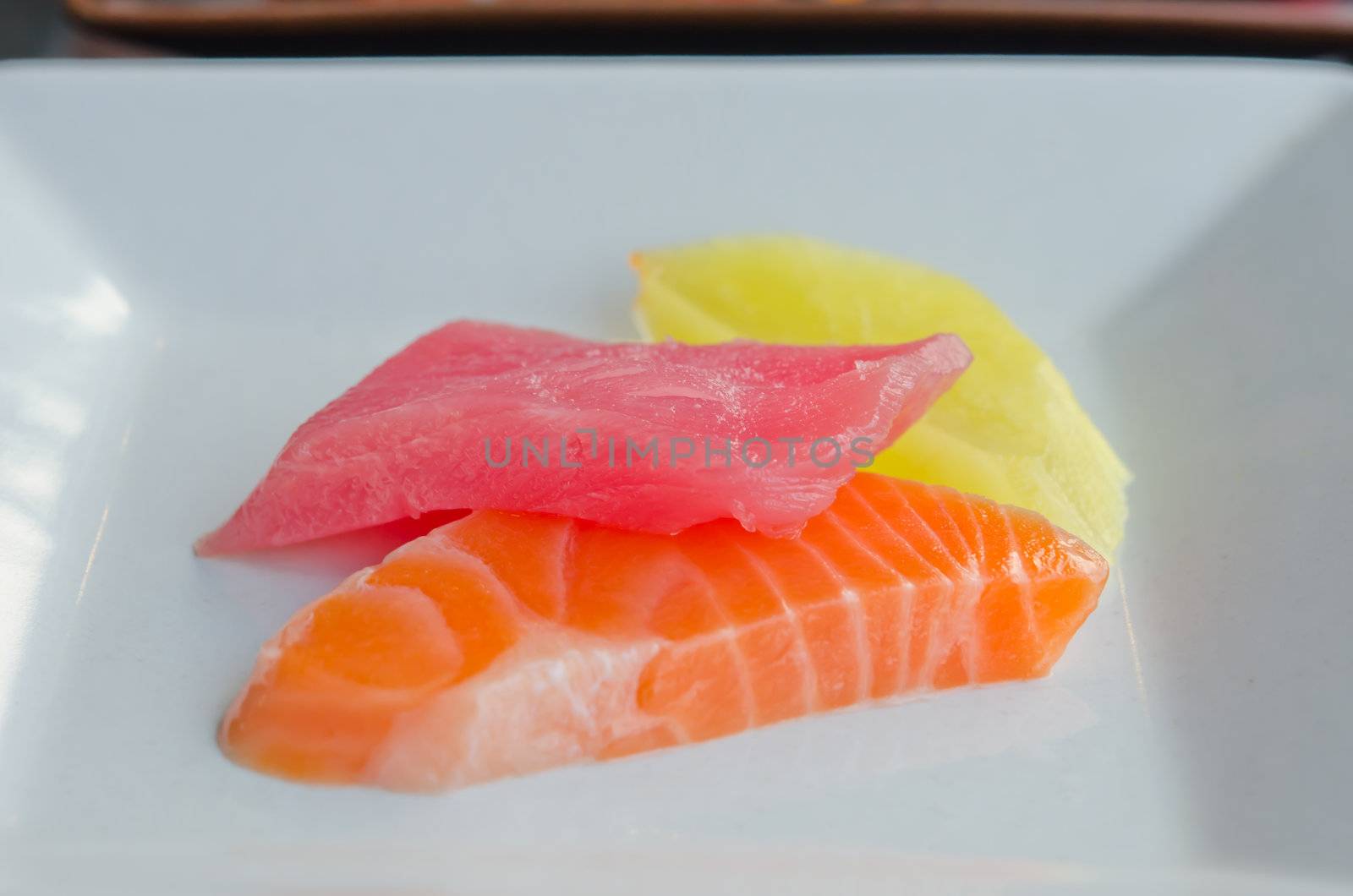 Raw fish ( Sashimi ) and pickled vegetable. japanese style food 