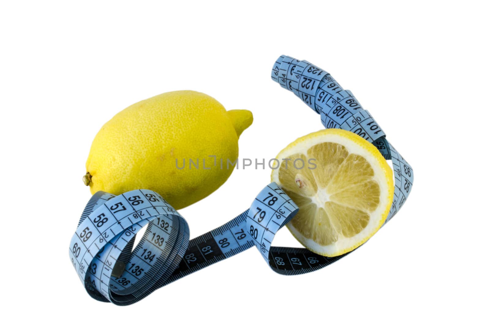 centimeter shell and yellow lemon isolated on white background