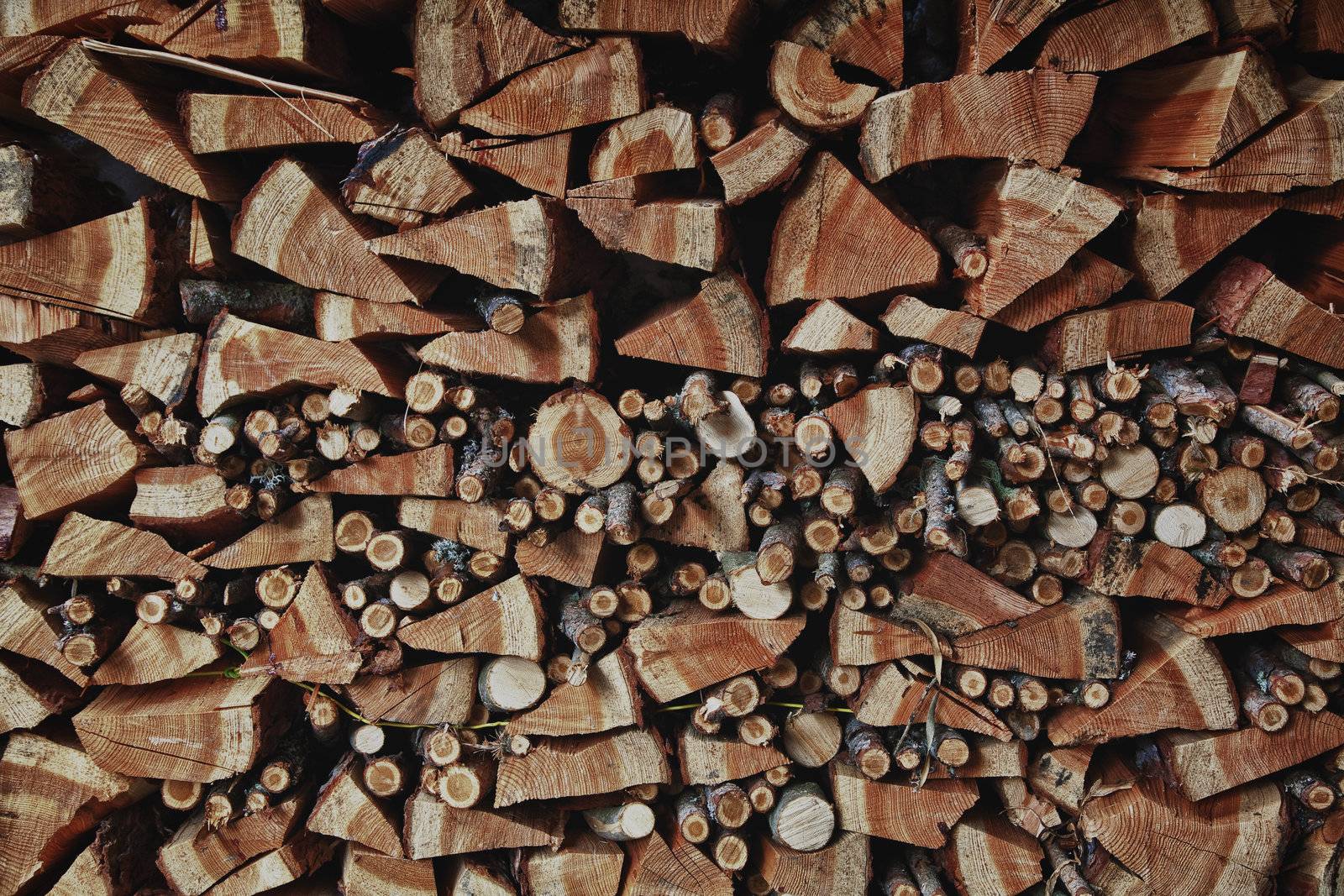 Pile of chopped firewood seen in a little Italian village.