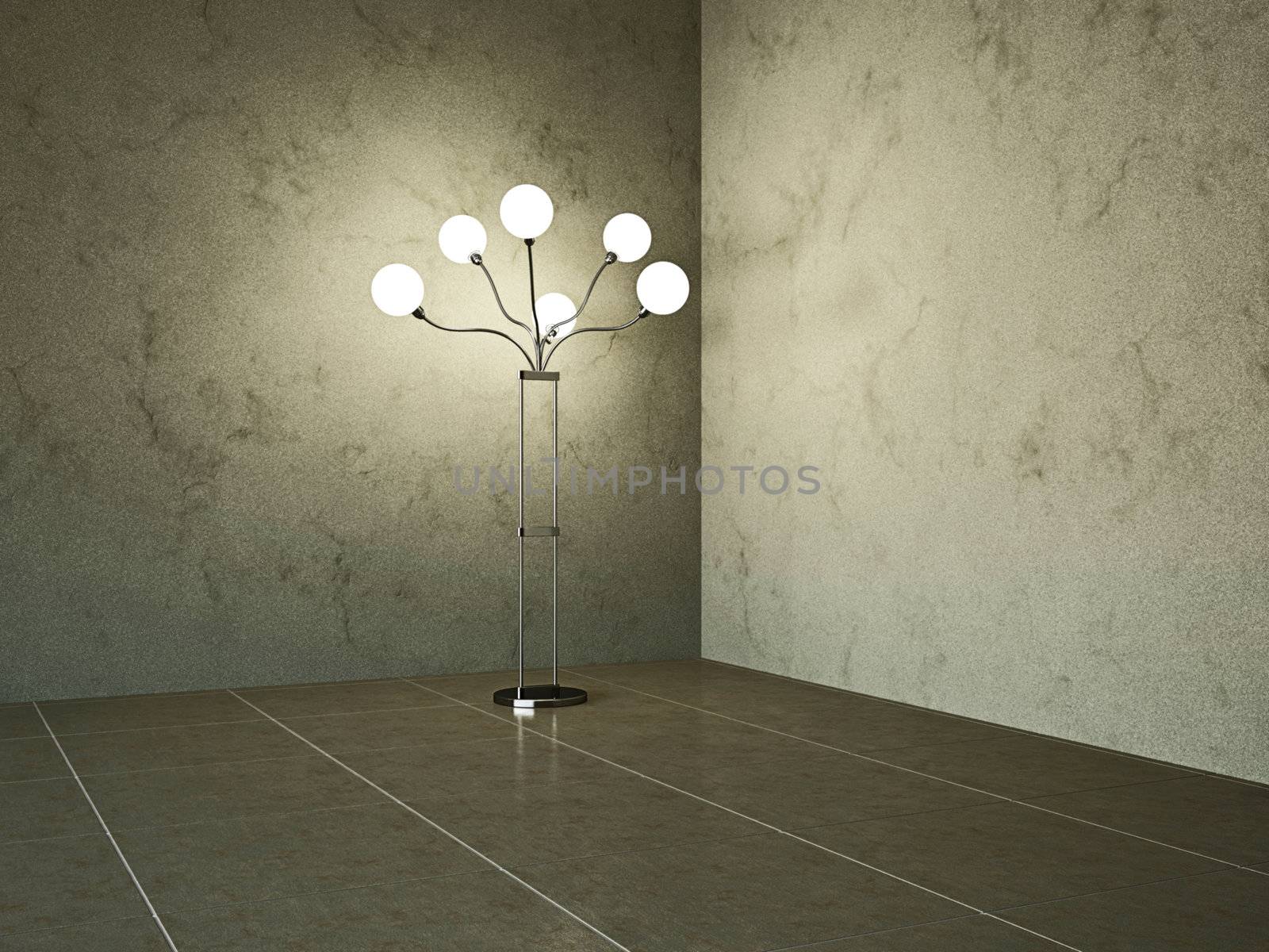Empty room with lamp near the wall