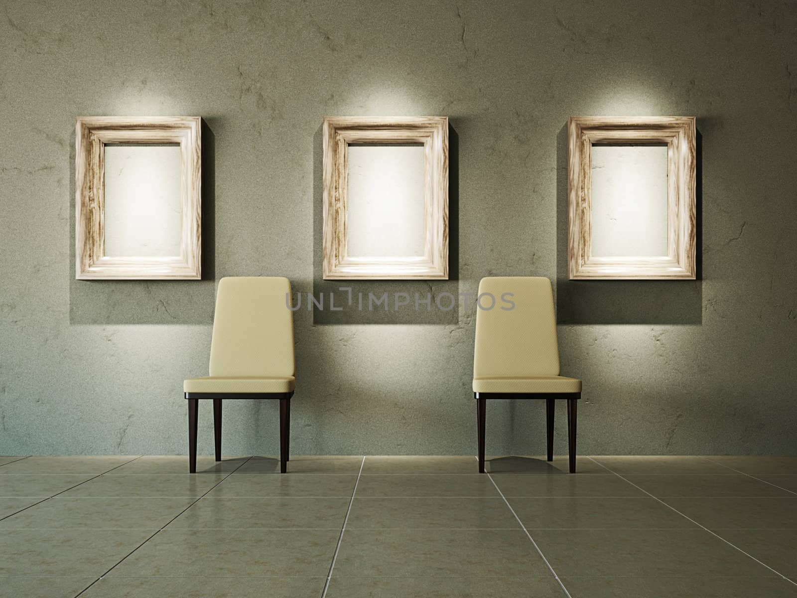 Old gallery with chairs near the wall