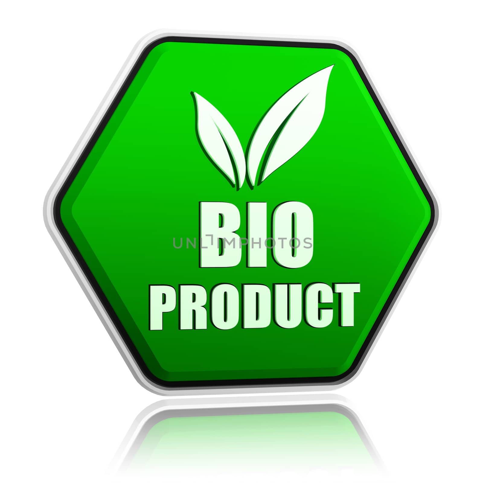 bio product with leaf sign in green button by marinini