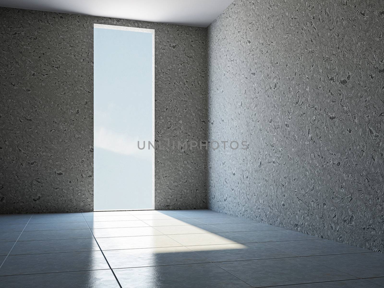 Empty room with grey wall and a window