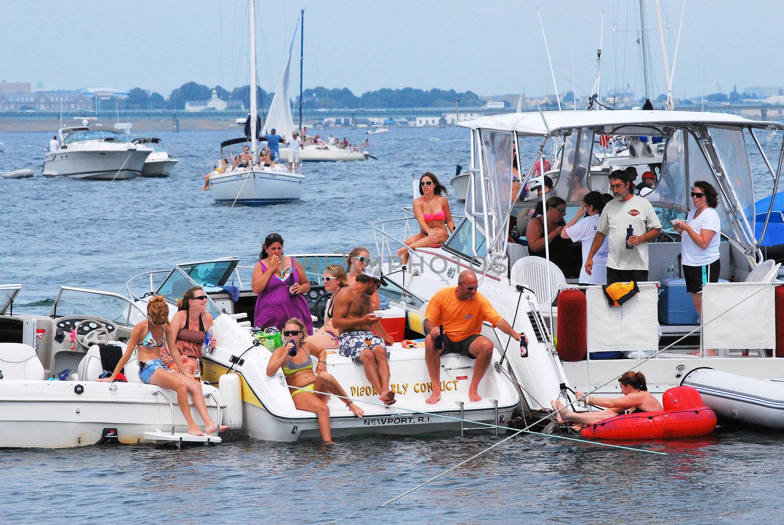 Newport Rhode Island boaters watching the jazz festival from their boats.