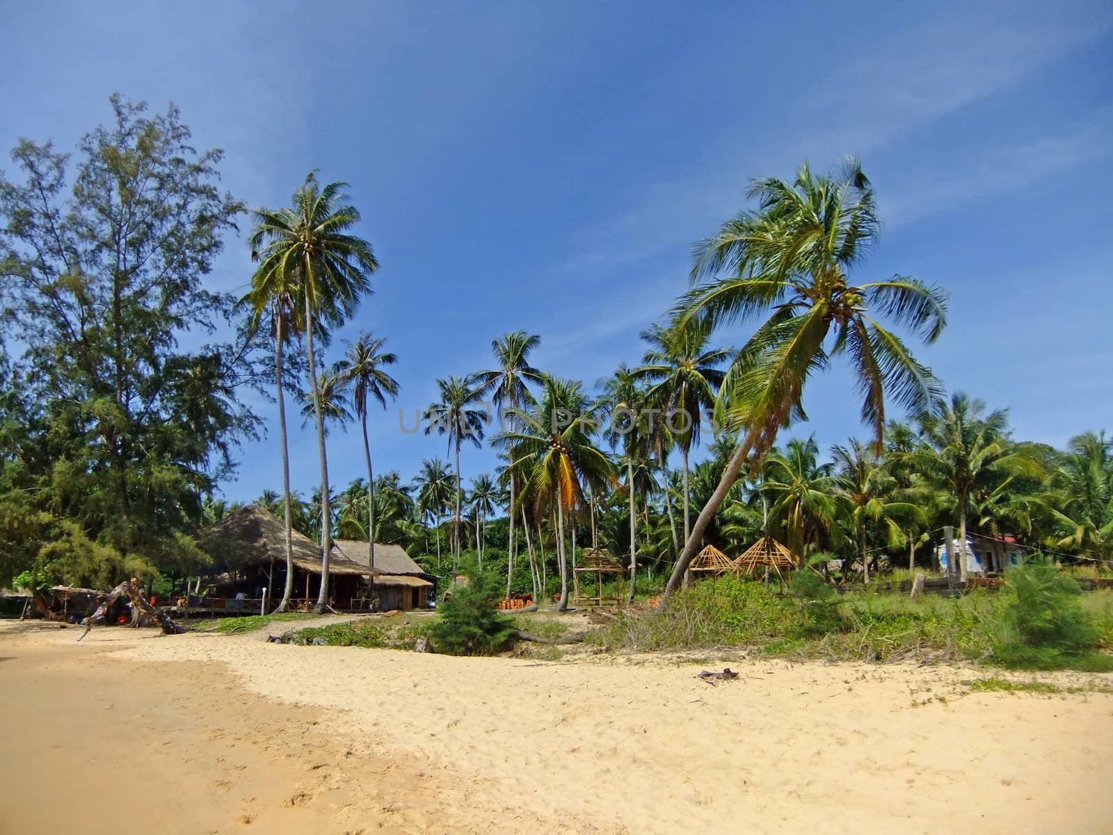 Sandy beach at Koh Russei island, Gulf of Thailand, Cambodia, Southeast Asia