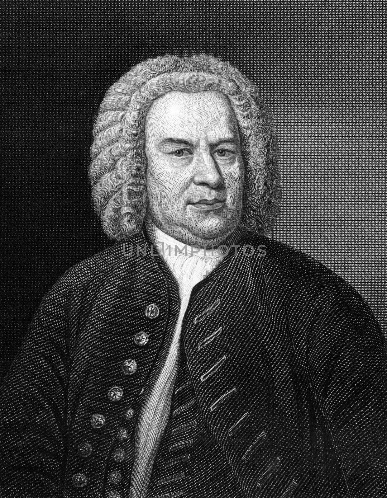 Johann Sebastian Bach (1685-1750) on engraving from 1857. German composer, organist, harpsichordist, violist and violinist. Engraved by C.Cook and published in Imperial Dictionary of Universal Biography,Great Britain,1857.
