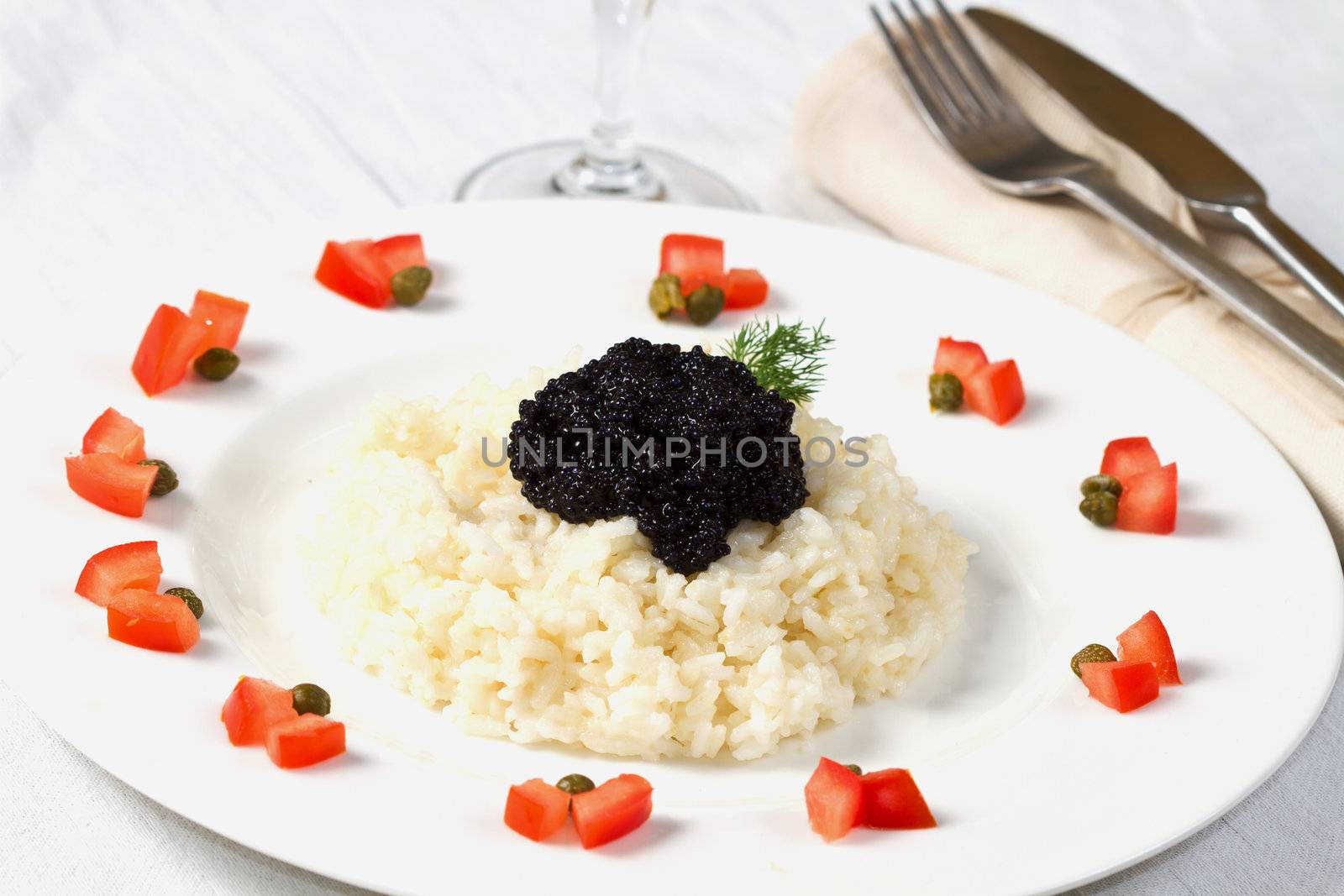 rice with black caviar