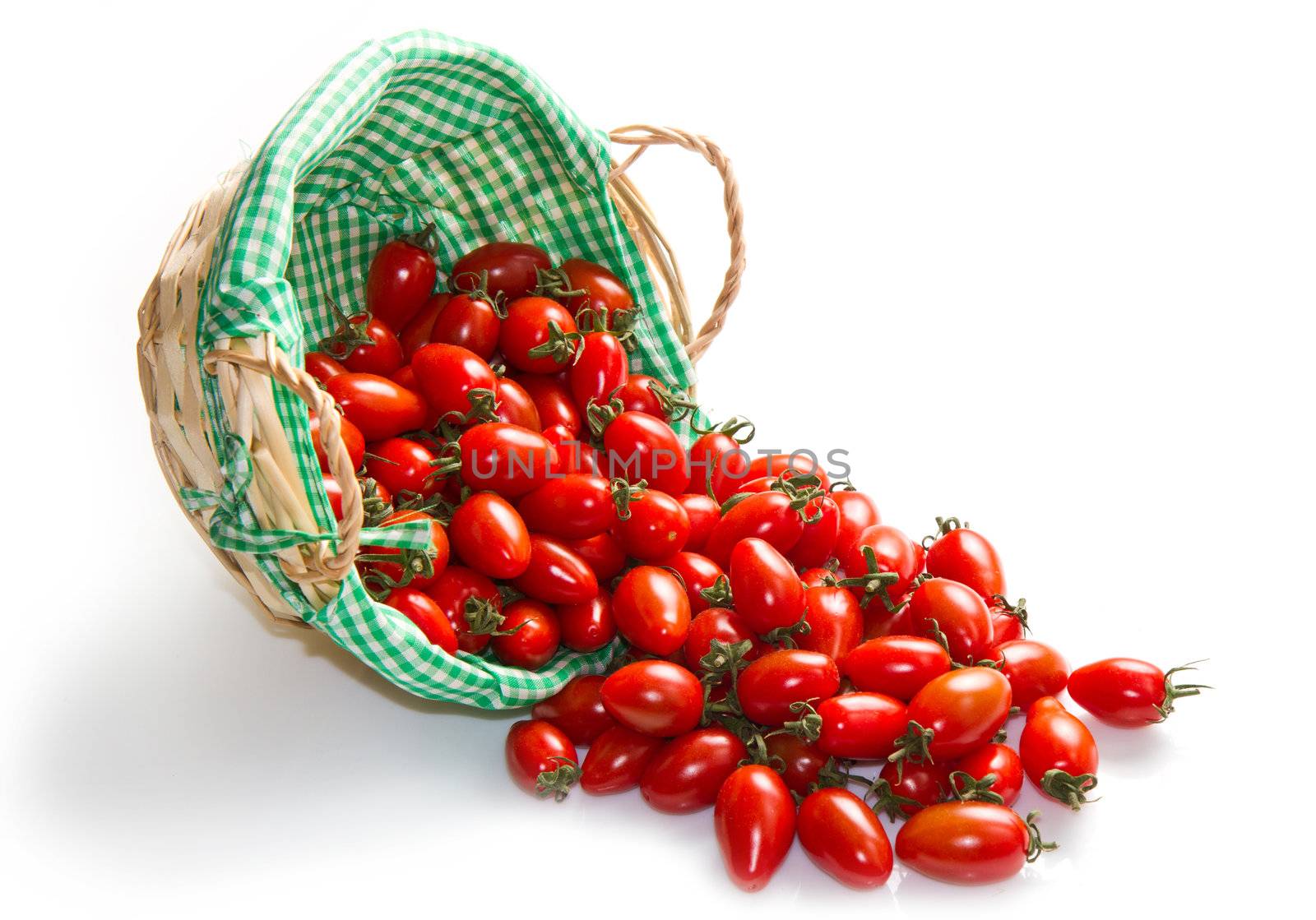fresh tomatoes in basket on a white background