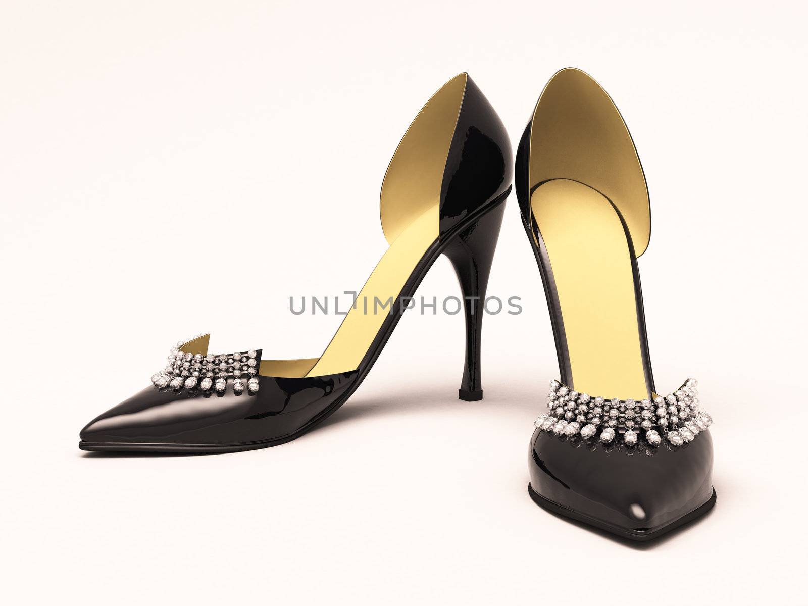 Women's black shoes closeup on a light background