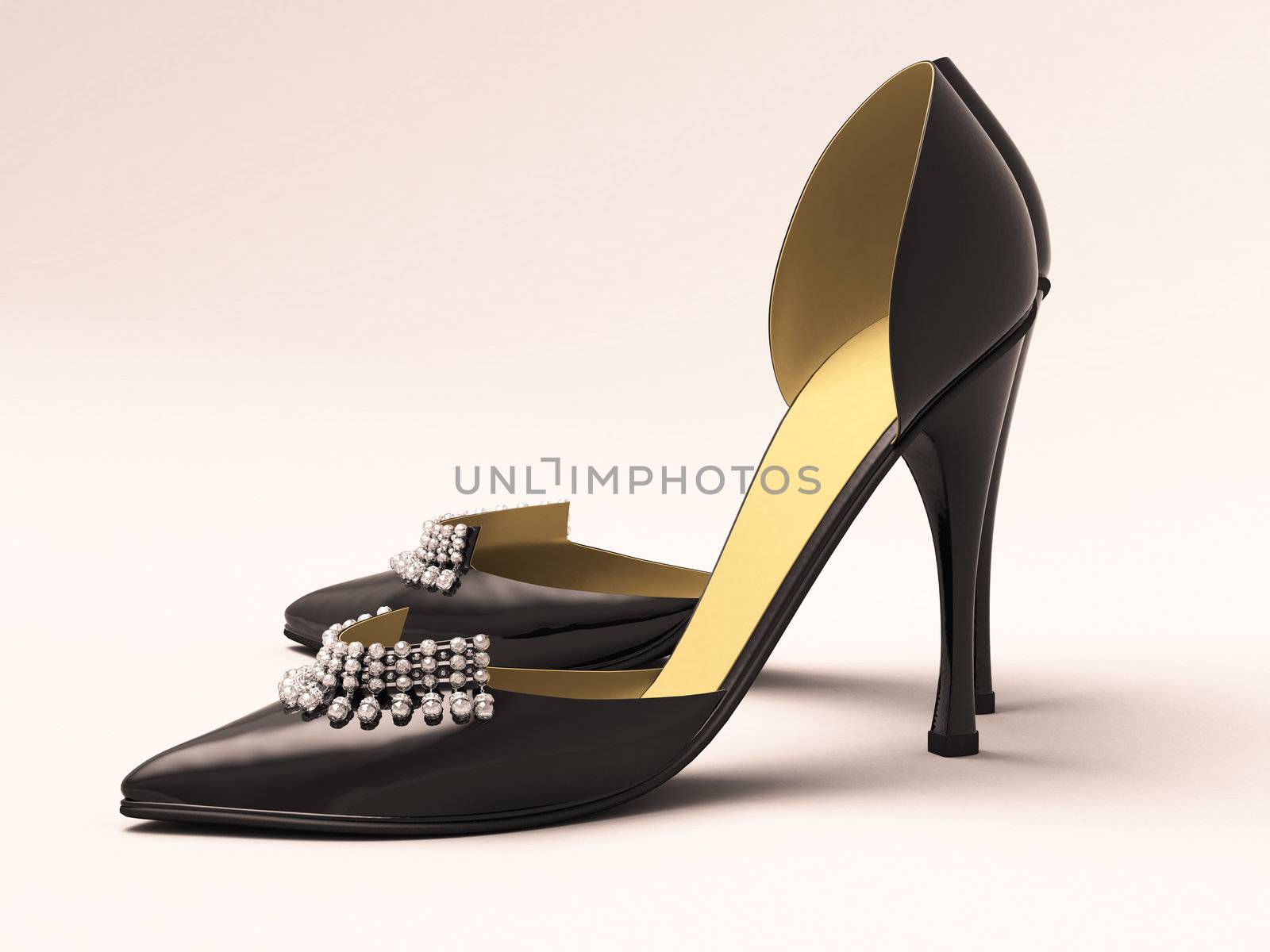 Women's black shoes closeup on a light background